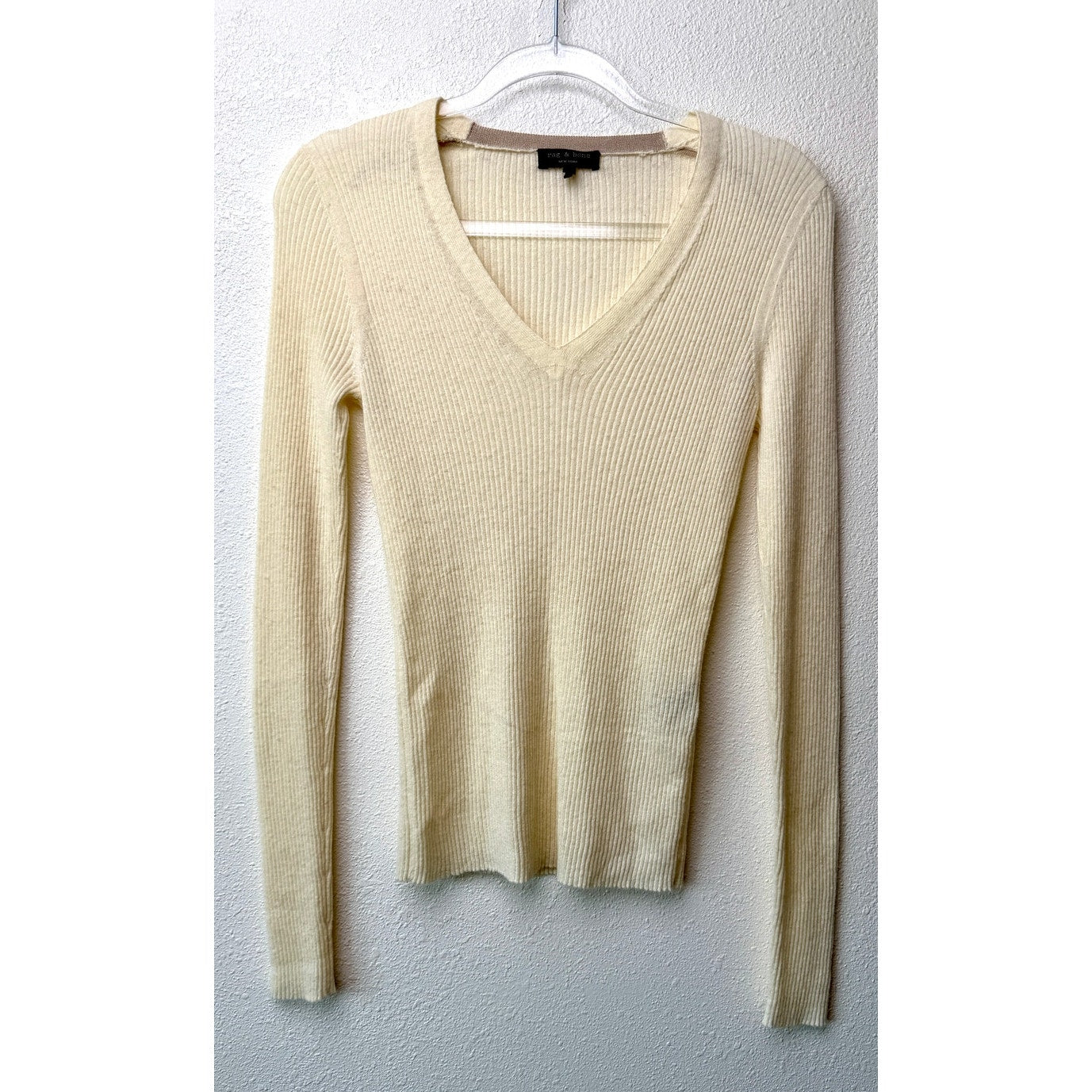 Rag & Bone Ribbed V Neck Sweater Women US S Cream