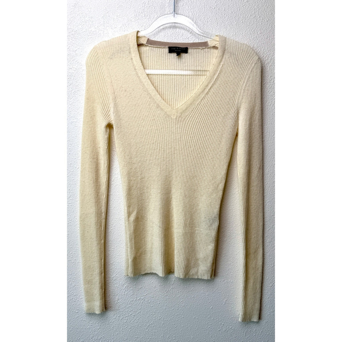 Rag & Bone Ribbed V Neck Sweater Women US S Cream