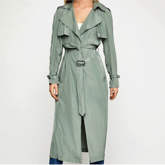 BCBGMaxazria Sage Green Ultra Thin Wide Notch Lapels Wrist Ties & Belt Jacket S