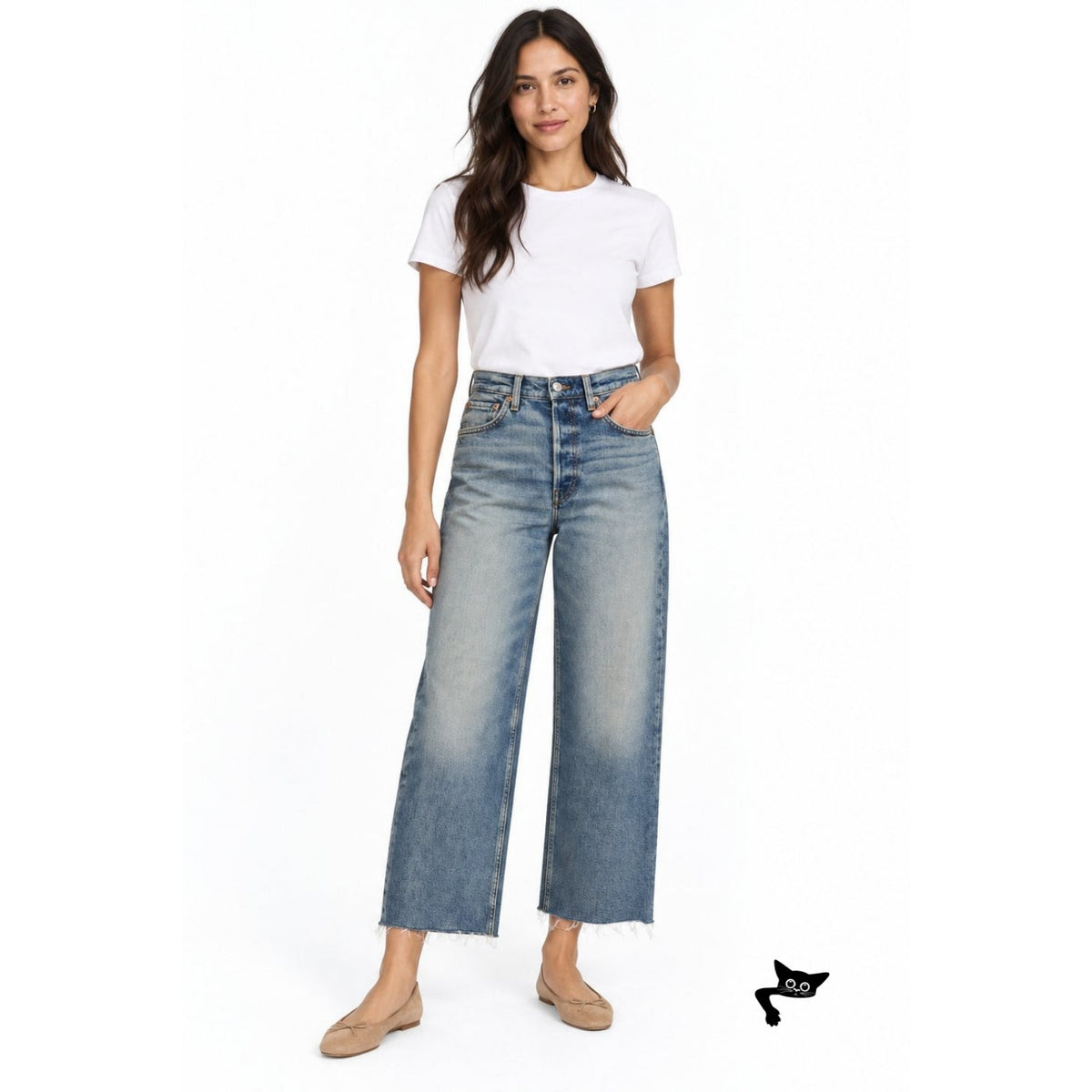 RE/DONE Blue High Rise Wide Leg Crop Jeans Women's 26