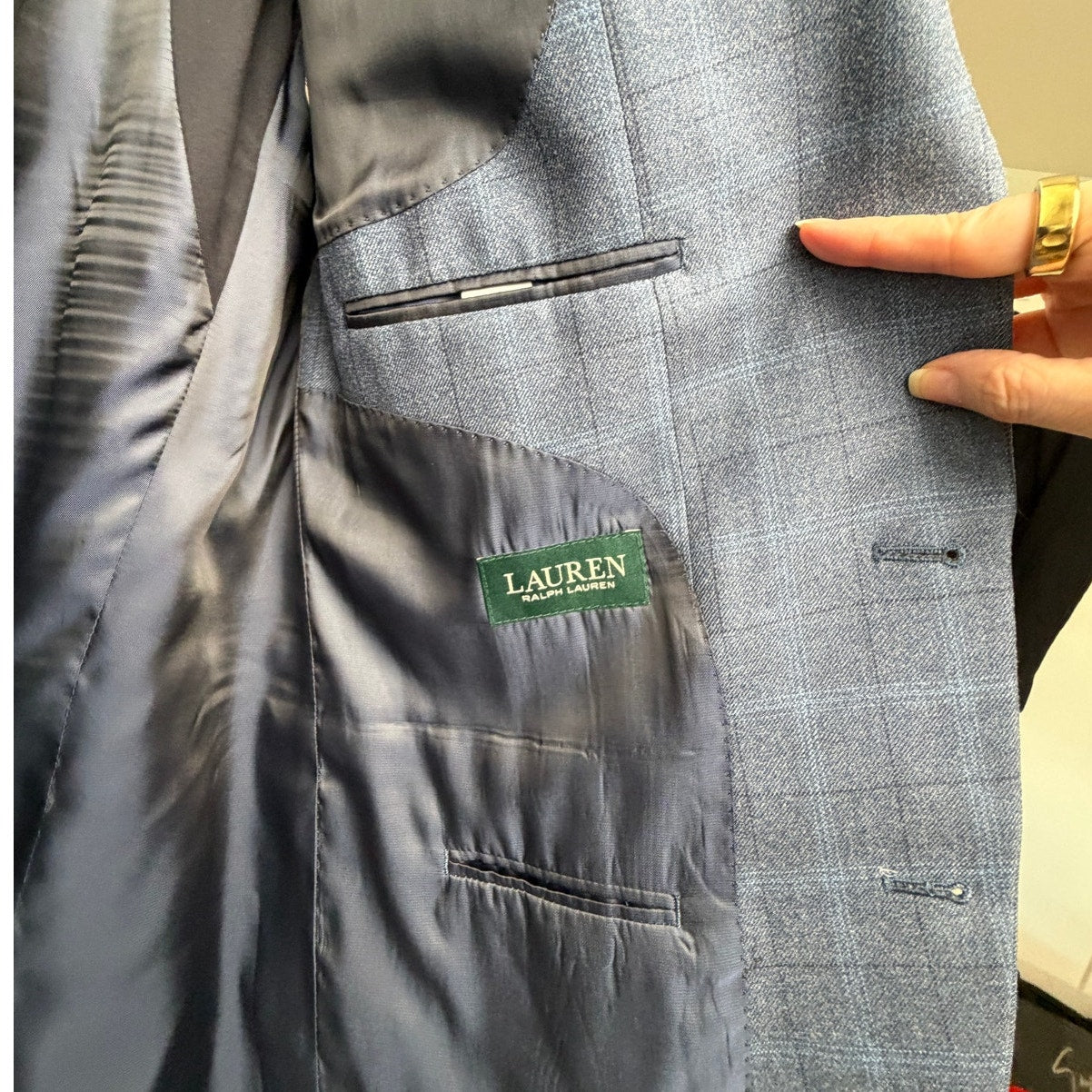 Lauren Ralph Lauren Blue Plaid Wool Silk Blazer Men’s 44R