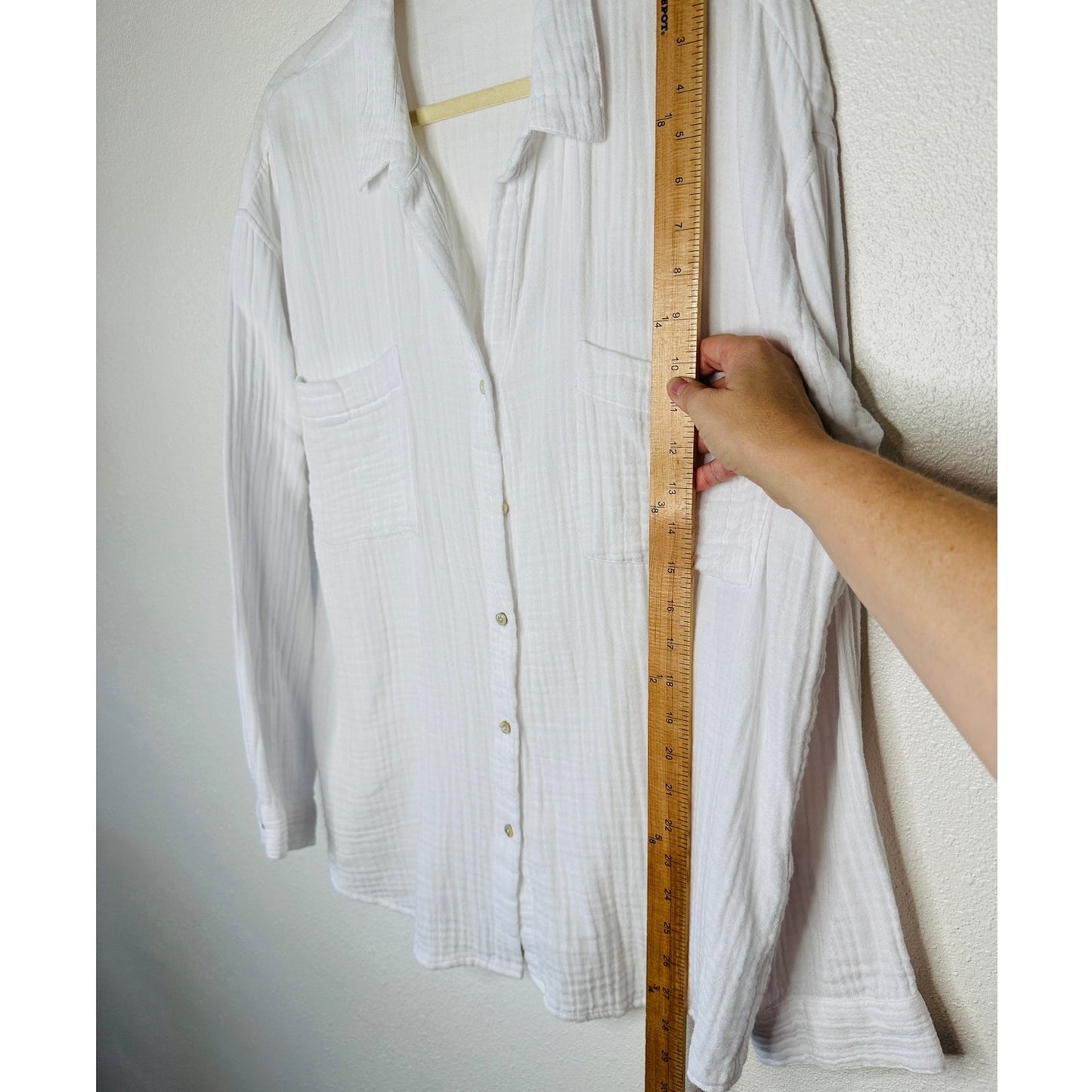 Eileen Fisher 100% Cotton Linen Long Sleeve Button Down Puckered Shirt L