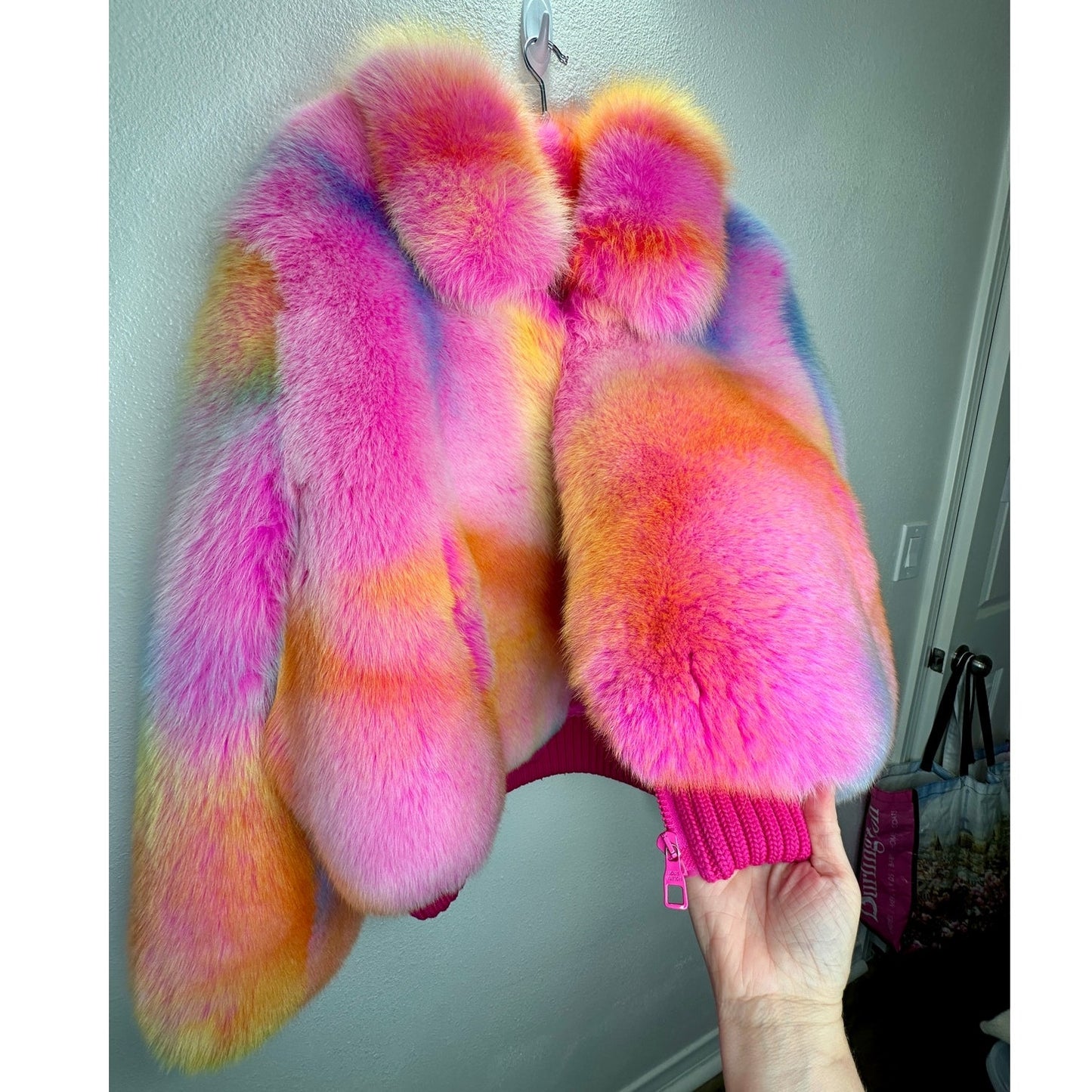 Virgil Abloh by Louis Vuitton Fox Fur Pastel Tie Dye Bomber Jacket Coat XXL