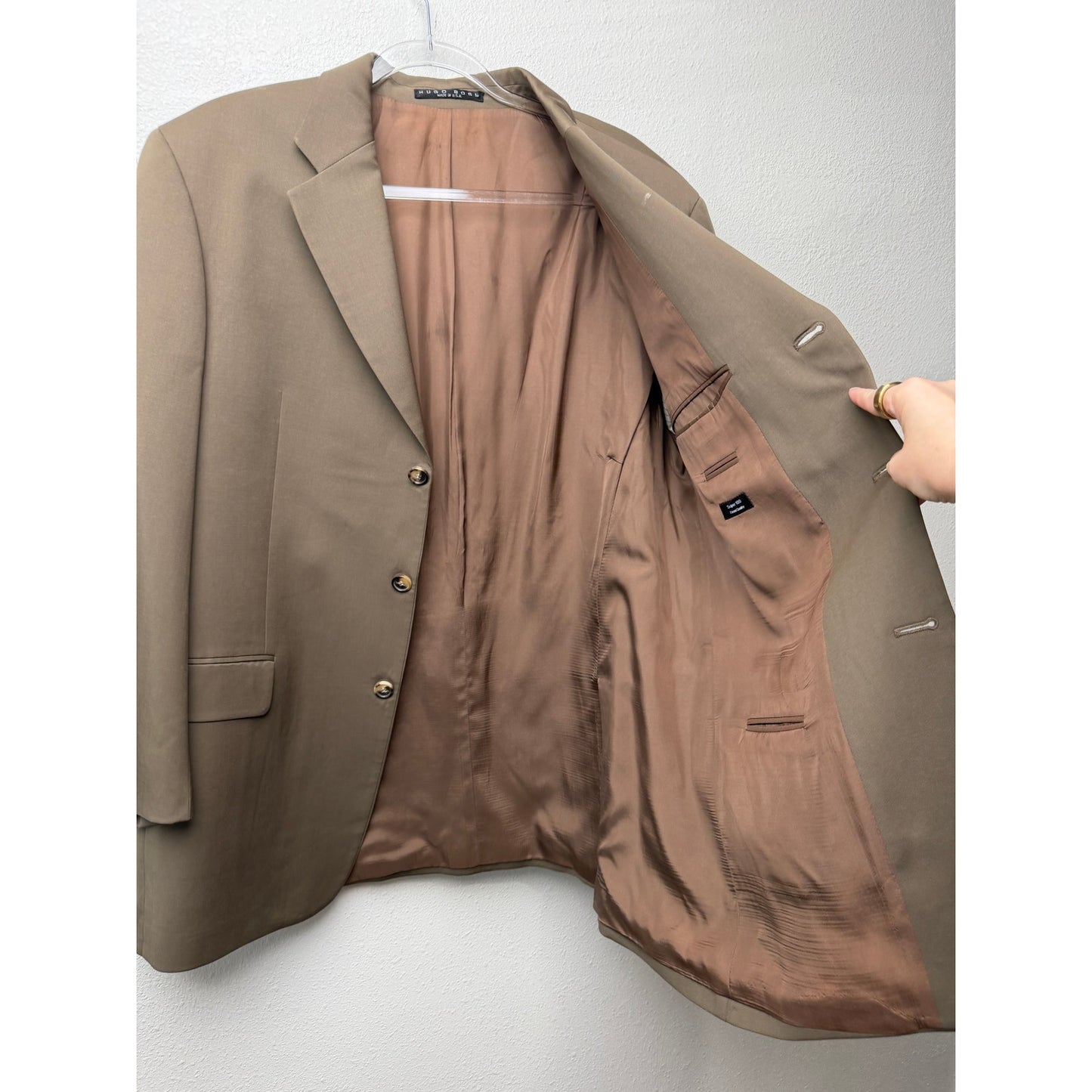 Hugo Boss Men’s Olive Green Super 100 3-Button Blazer Jacket