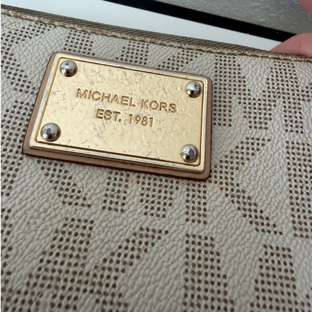 Michael Kors Set of 2 Cream Beige Signature Logo Zip Wallets