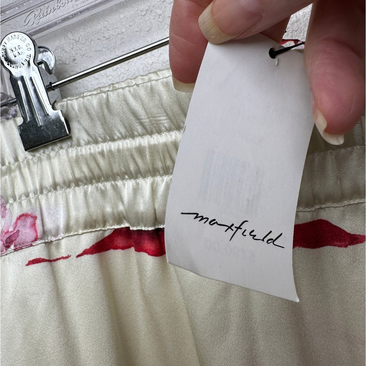 Nahmias Silk Pajama Set Wine Glass Print Ivory Cream L