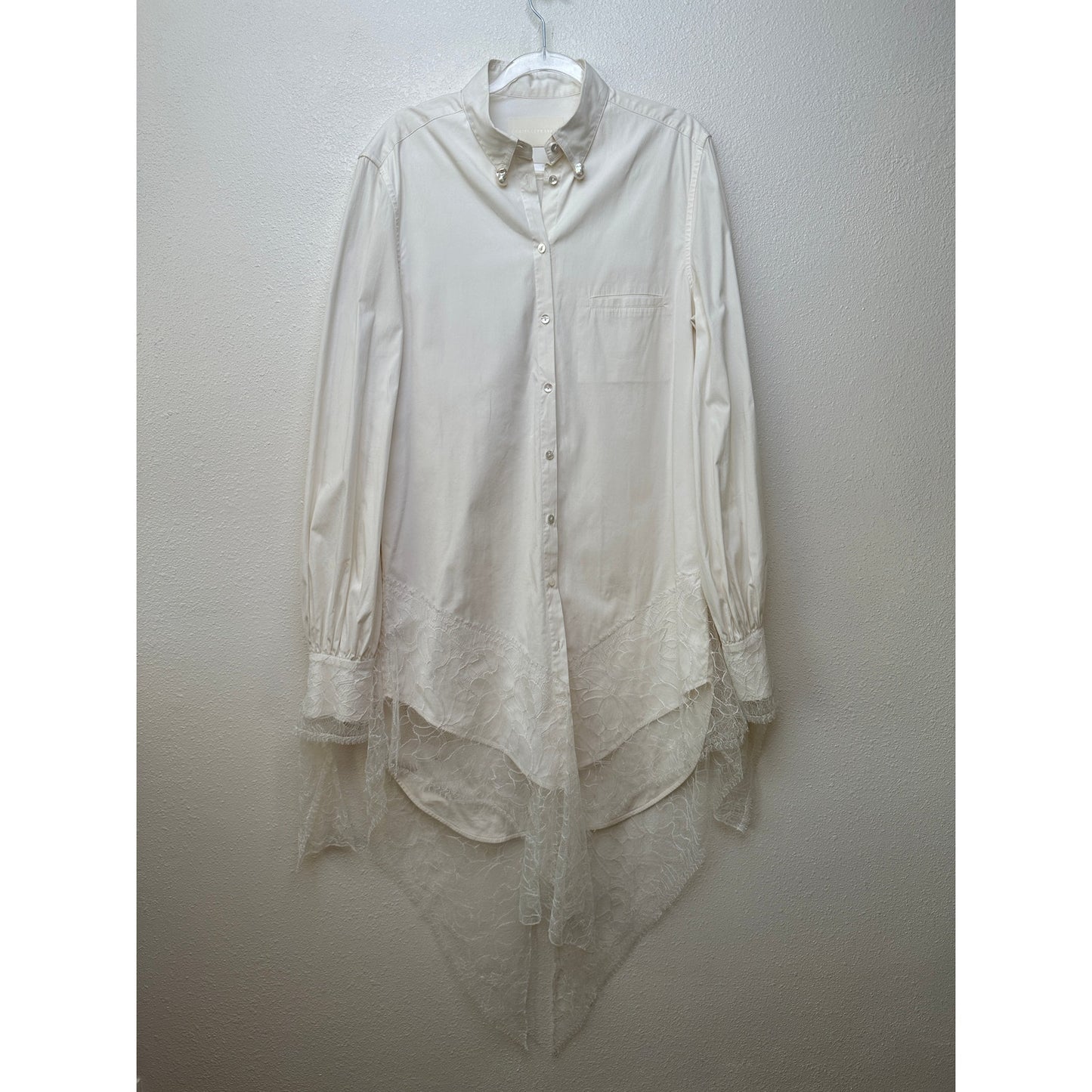 Danielle Frankel Shirt Dress Ivory Lace Trim Women's L