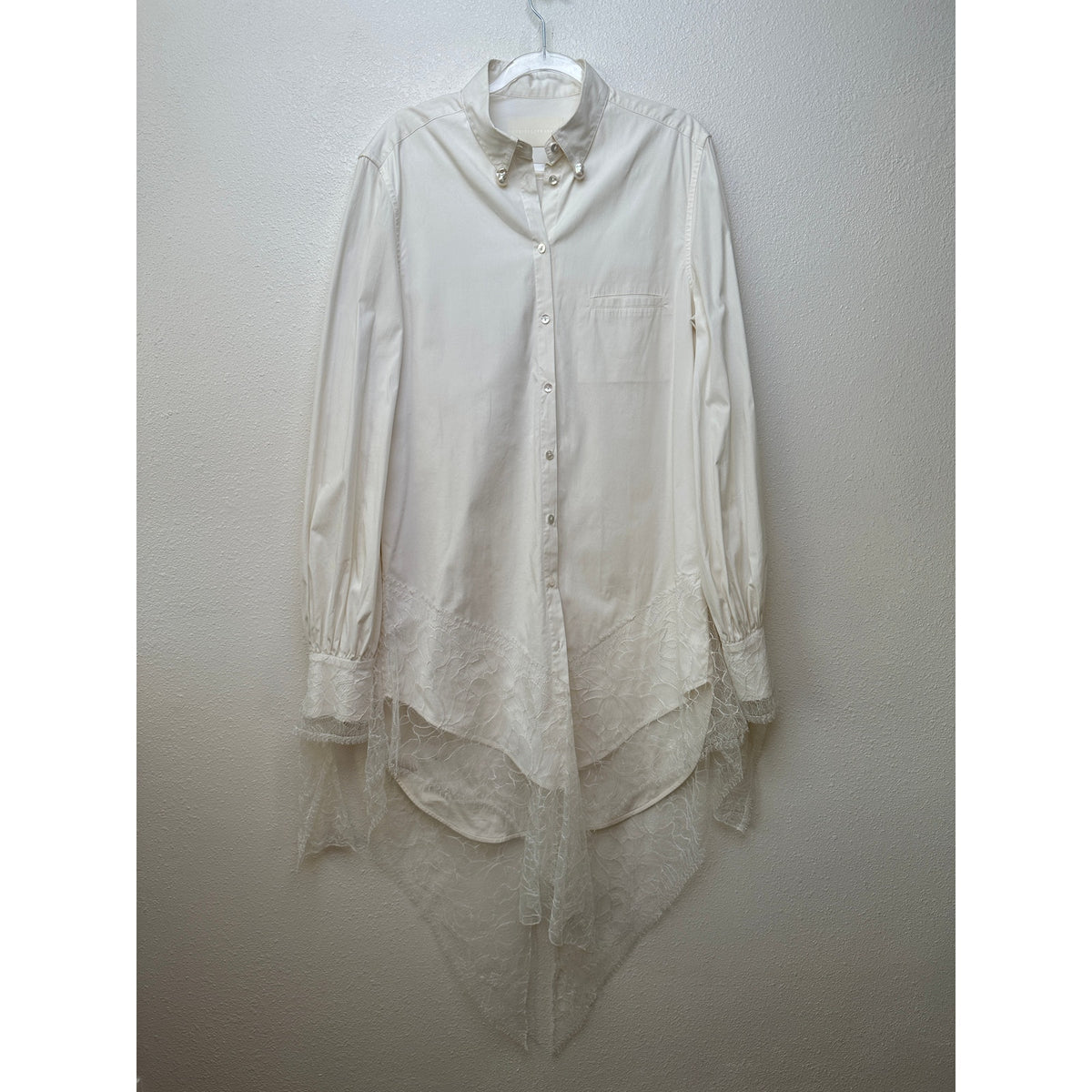 Danielle Frankel Shirt Dress Ivory Lace Trim Women's L