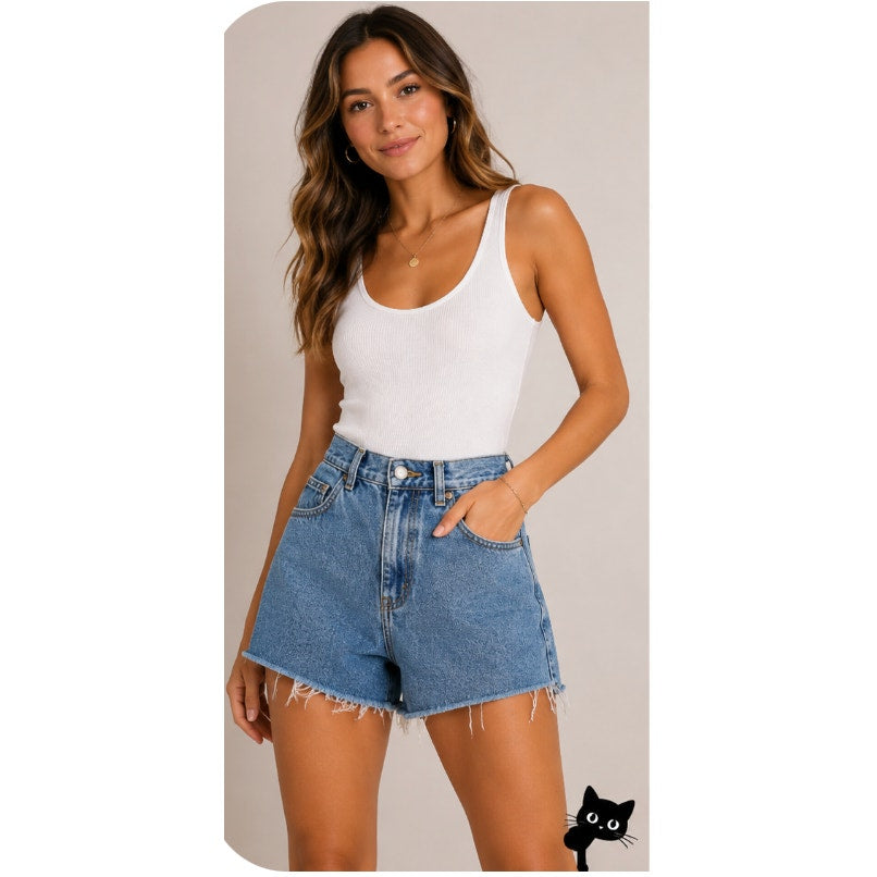 Lee Light Medium Blue Wash High Waist Raw Hem High Rise Jean Shorts 10