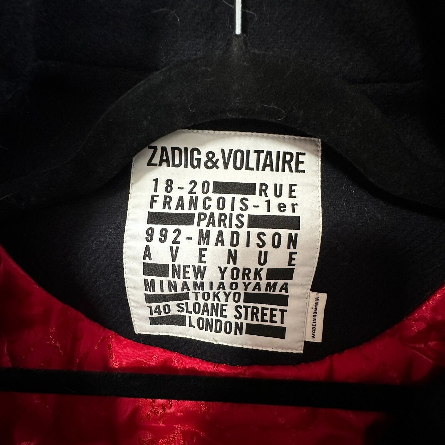 Zadig & Voltaire Wool Jacket Navy Gold Stand Collar Flap Pocket Zip Up Bomber SM