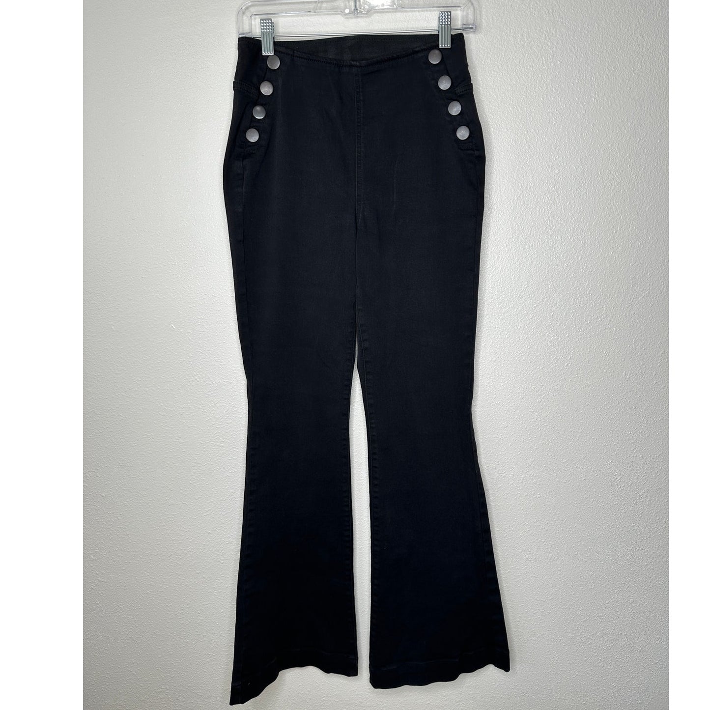 I.N.C. Black Pull On Sailor Button High Rise Back Pockets Flare Jeans 6