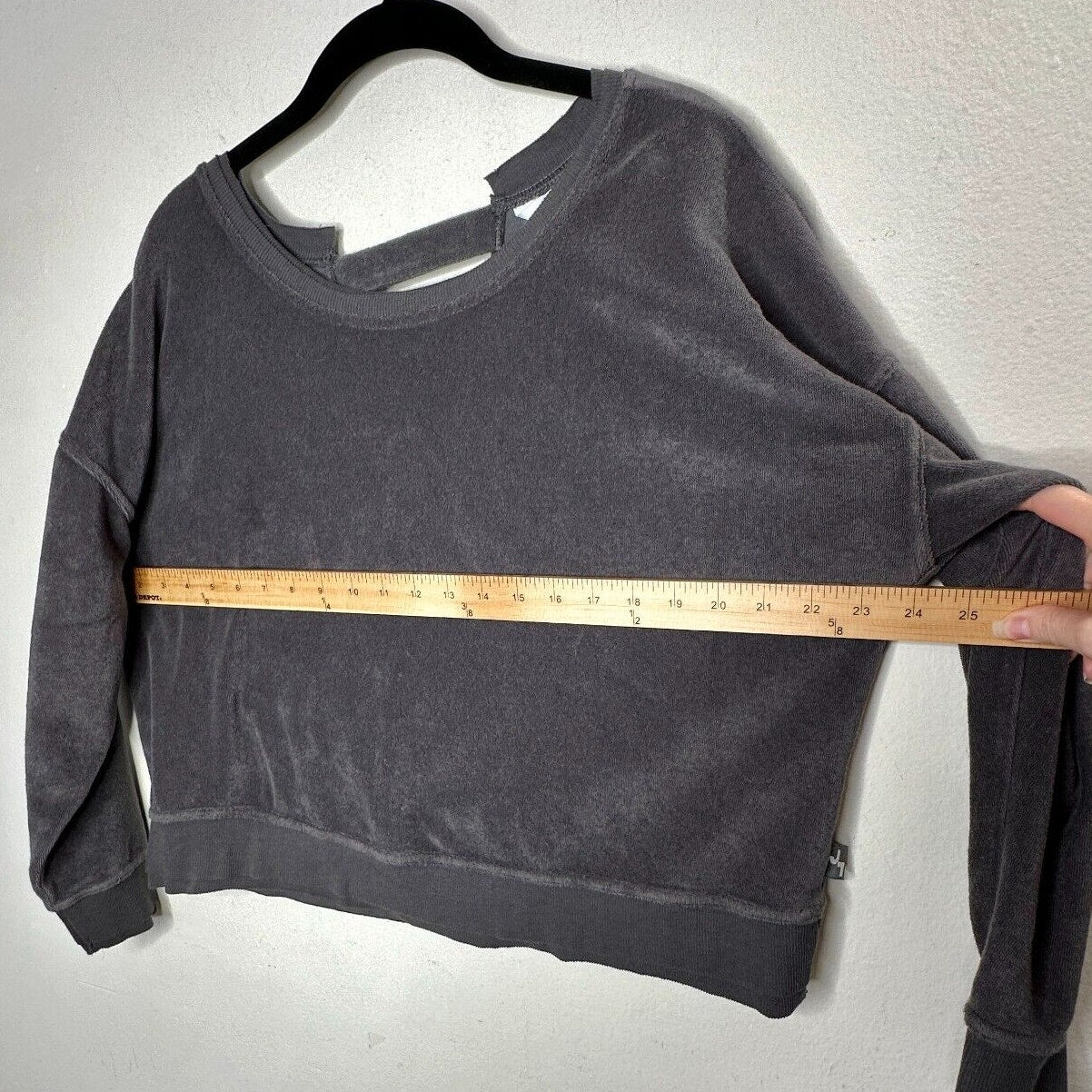 Joy Lab Dark Gray Long Sleeve Crop Terrycloth Sweater Faux Wrap Open V-Back SM