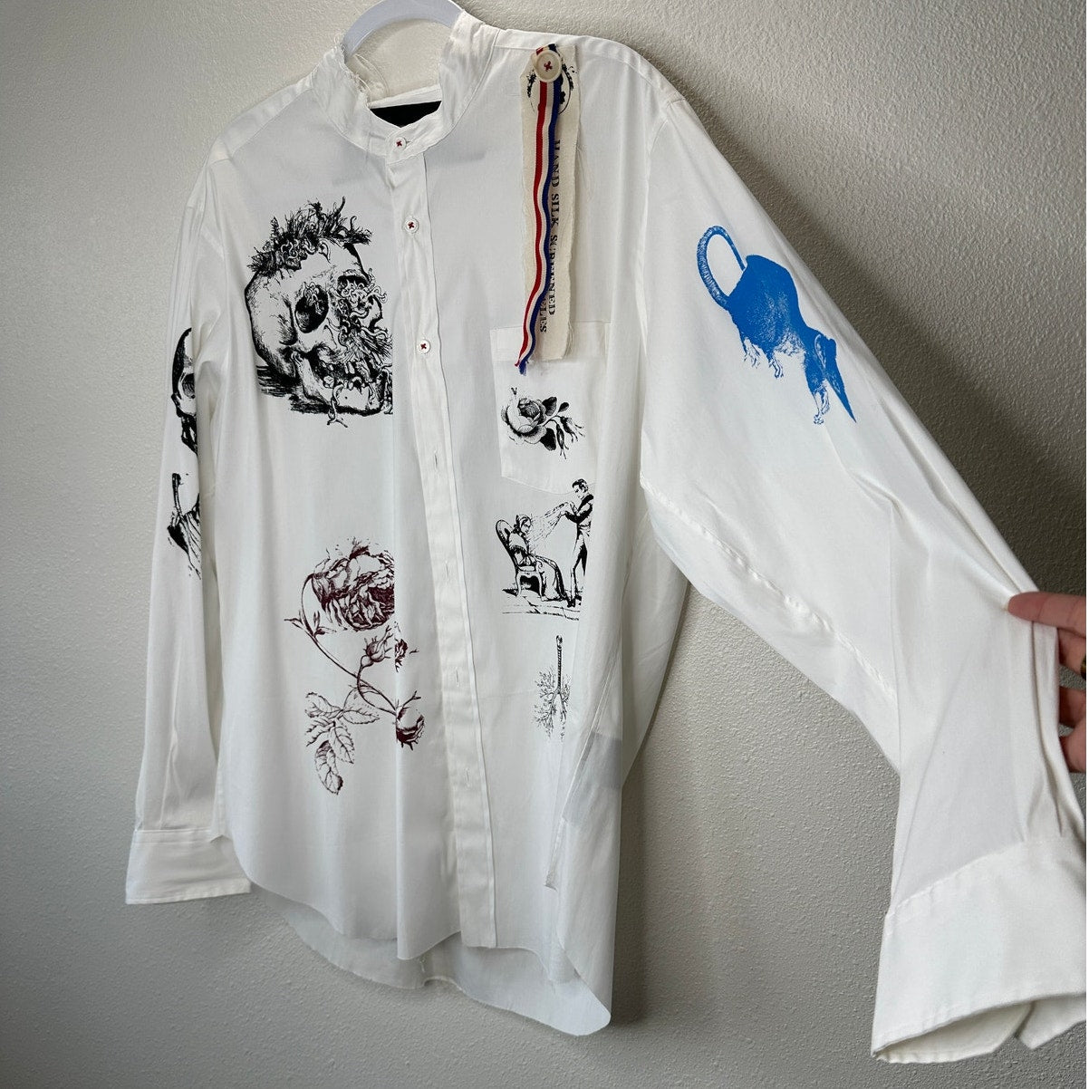 NWT Libertine Silk Screen Melange Deconstructed Mandarin Button Shirt L / XL