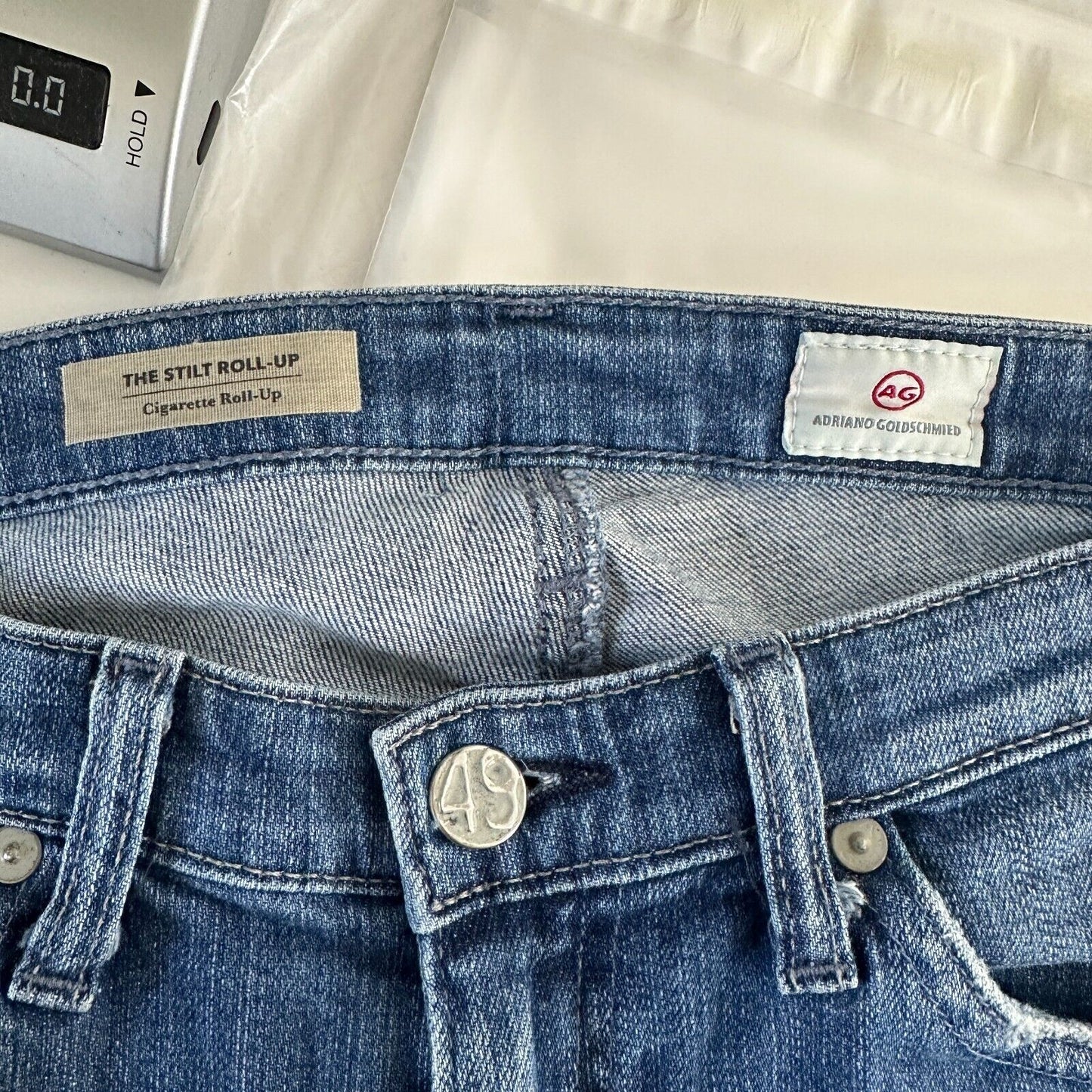 Ag Adriano Goldschmeid Distressed Med Wash The Stilt Cigarette Roll Up Jeans 27