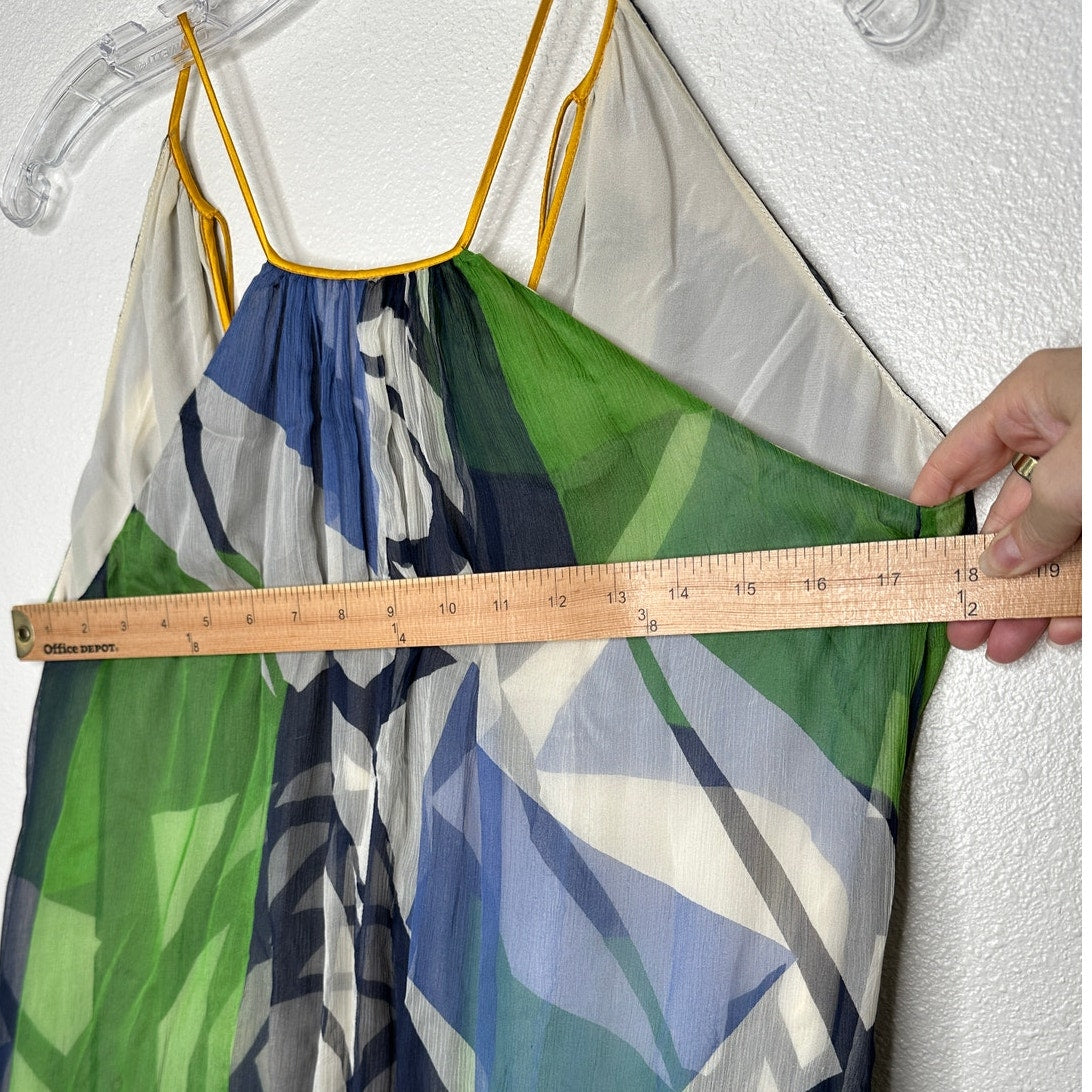 Catherine Malandrino Blue Green Cream Sleeveless Silk Tie Dress 6