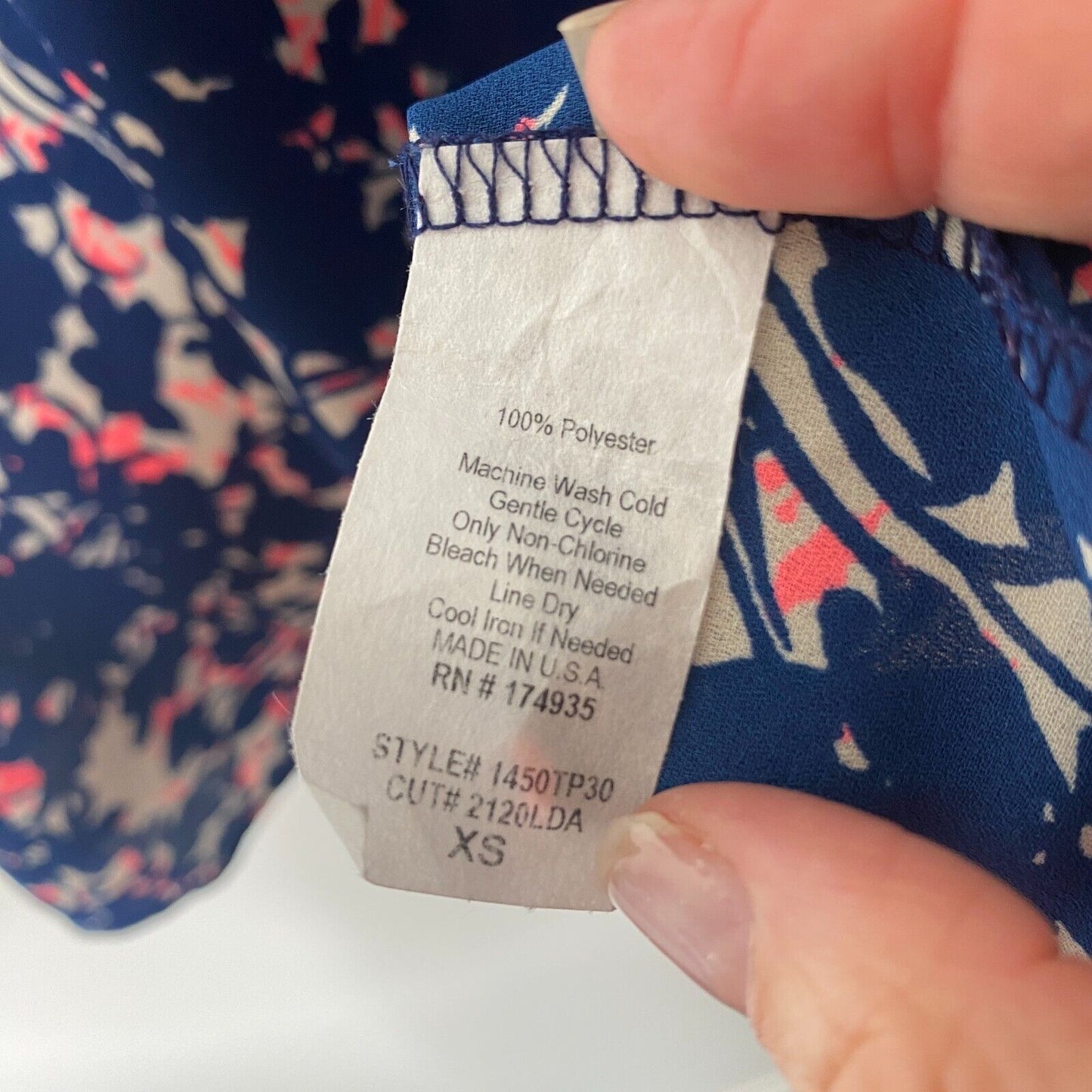 Allison Joy Cassidy Tank Navy Pink Keyhole VNeck Sleeveless Back Button XS