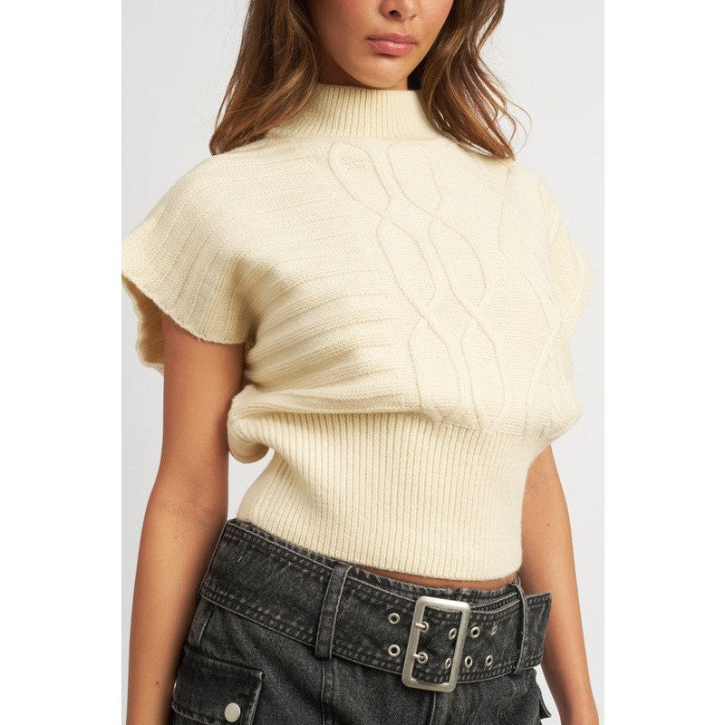 Emory Park Cream Mock Neck Geometric Knit Sweater Vest S