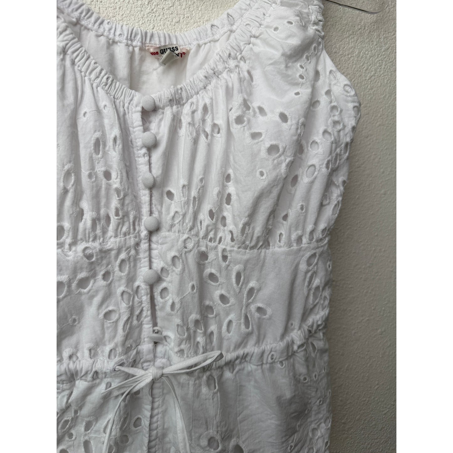Guess Larisen White Eyelet Button Front Boho Tank Top Size S