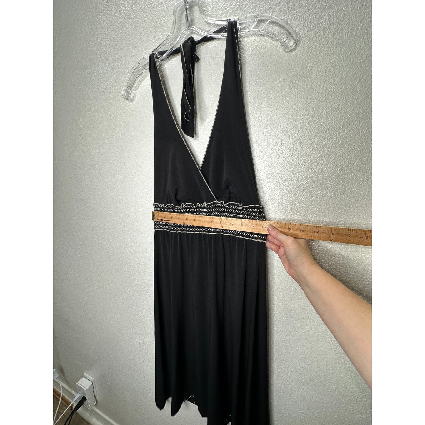 Studio M Black Halter Style Open Back White Smocked Sleeveless Dress S