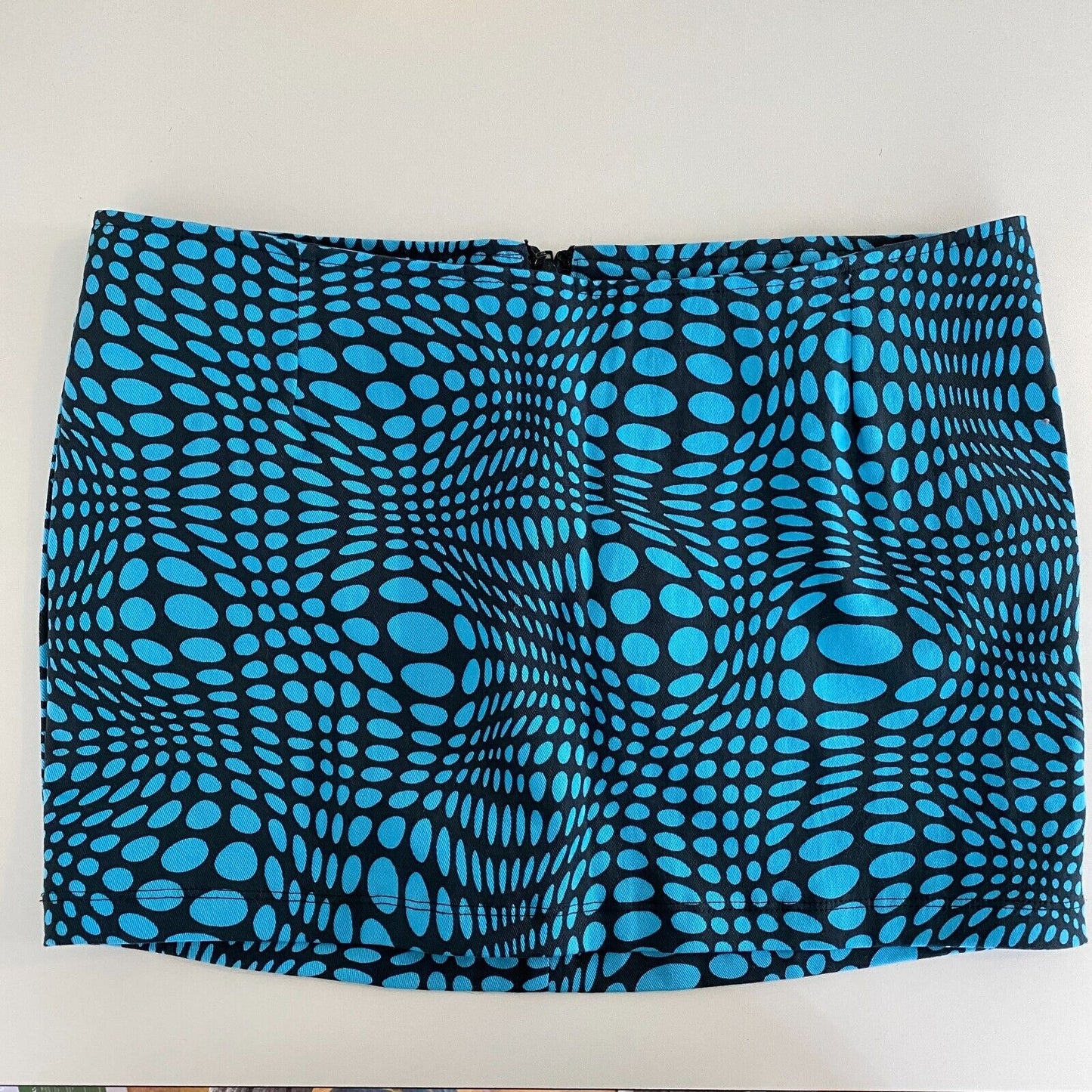 NWT Motel Ina Bodycon Mini Fitted Skirt Optic Polka Blue & Black Zip Back Small