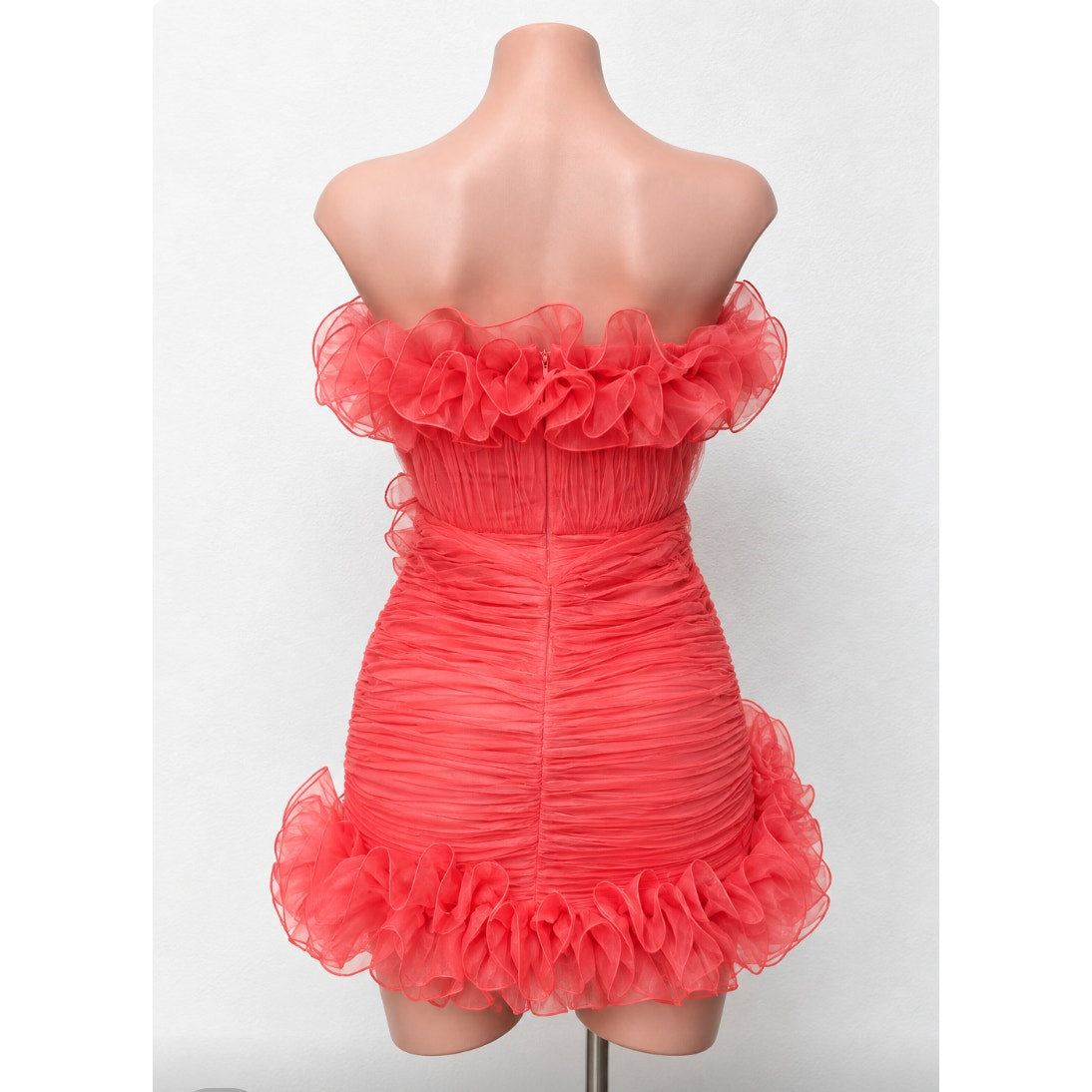 ASOS Design Red Bodycon Ruffle Mesh Bandeau Neck Strapless Mini Dress 4