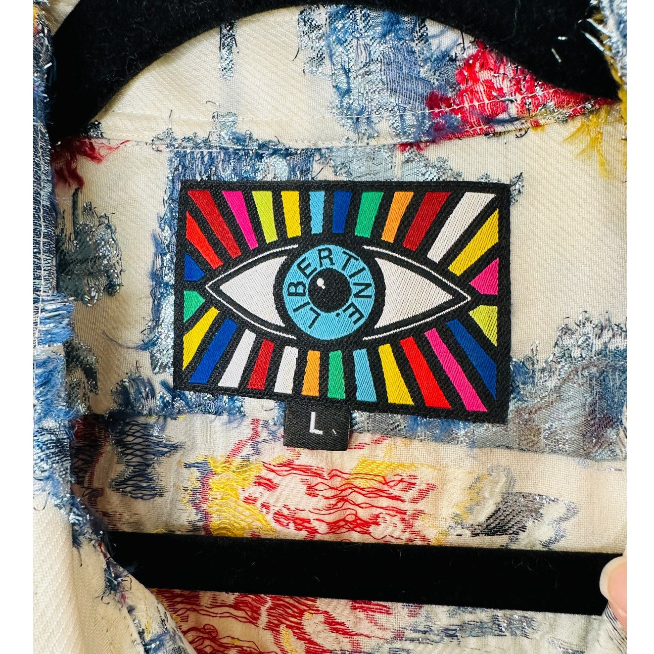 Libertine Cream Red Blue Gold Metallic Embroidered Button Down Short Sleeve Shirt L
