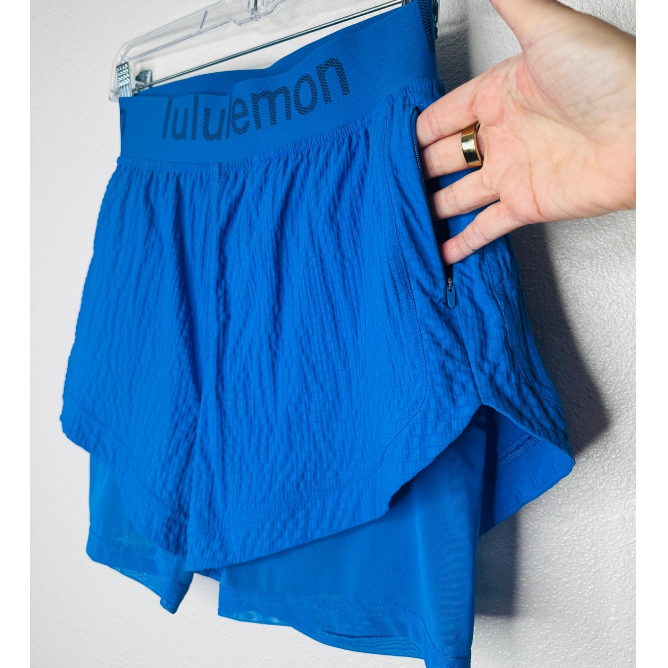 Lululemon Blue Crinkle High Rise Shorts Size 4 Women's Lined Athletic
