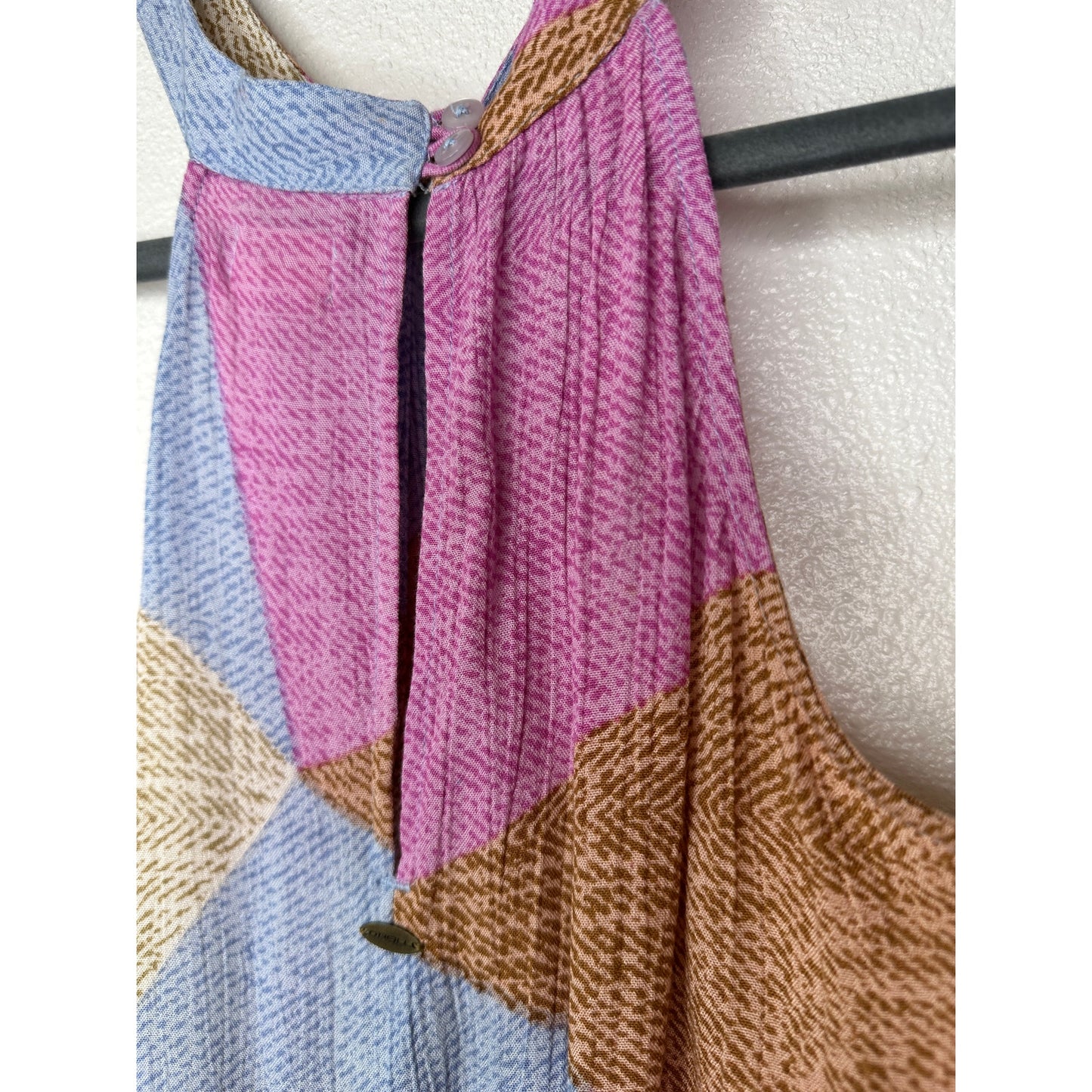 NWT Oneill Bahama Pink Tan Blue Button Keyhole Tie Racerback Top XS