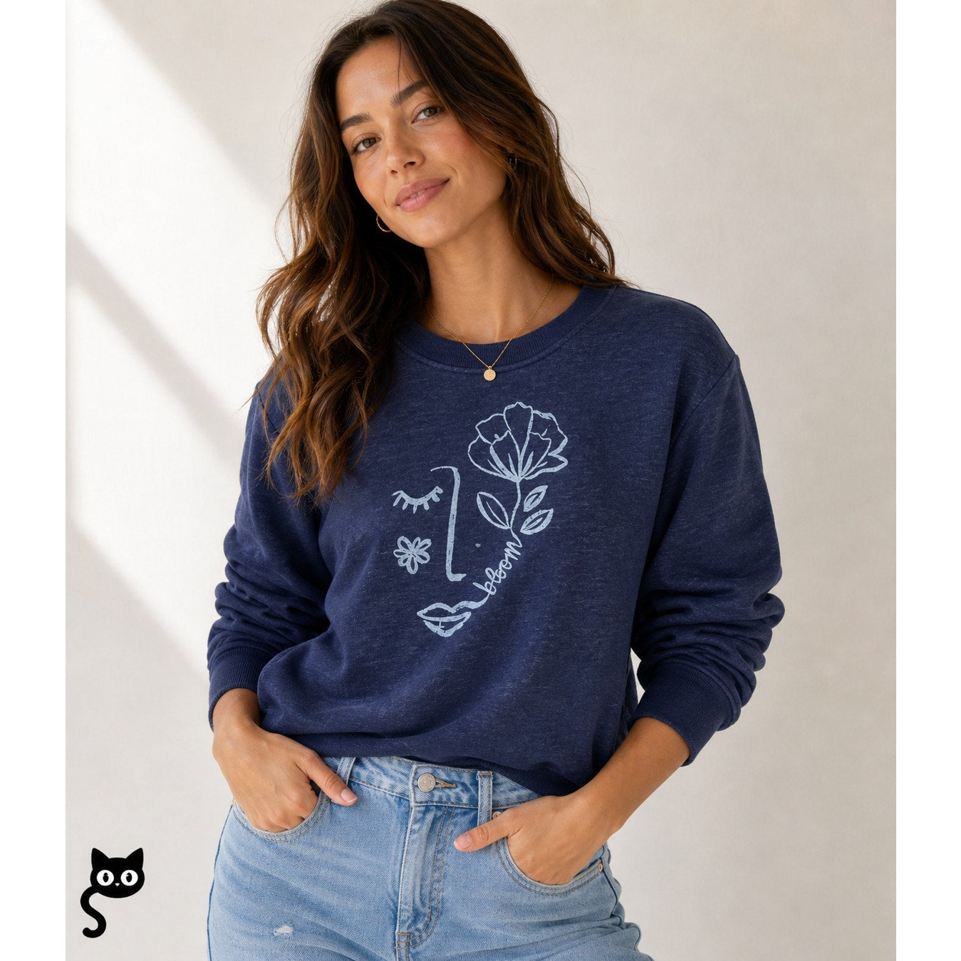 Maeve Navy Blue Visage Graphic Long Sleeve Sweatshirt S