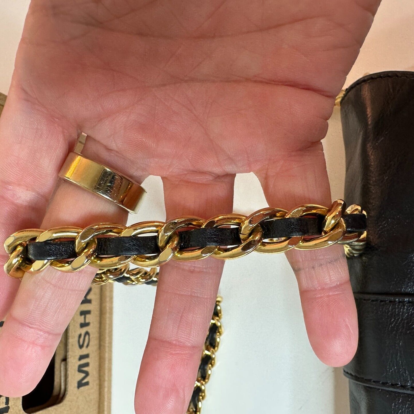 Badgley Mischka Black Leather Purse Detachable Chain Strap