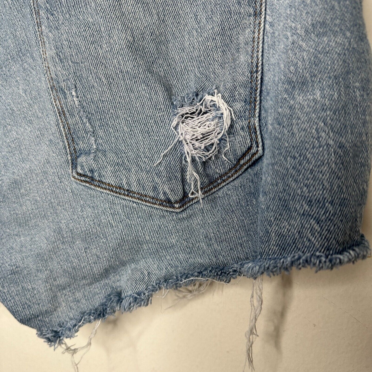 Frame Light Blue Medium Wash Kerouc Le Cutoff Raw Hem Front Zip Jean Shorts 31