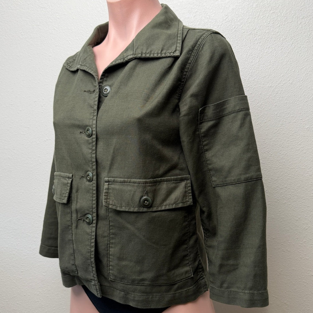 The Great Olive Green Cropped Utility Jacket Oversized US 0