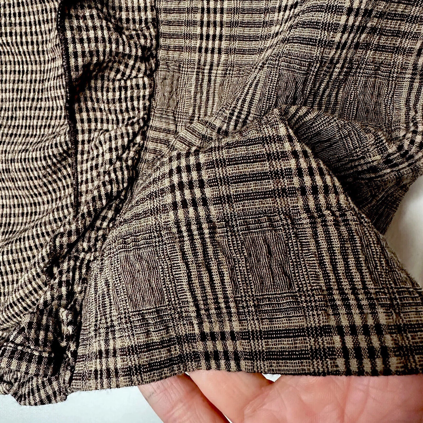 Mango Brown Plaid Checkerboard Mix Fabric Side Ruffle ALine Back Zip Skirt Med