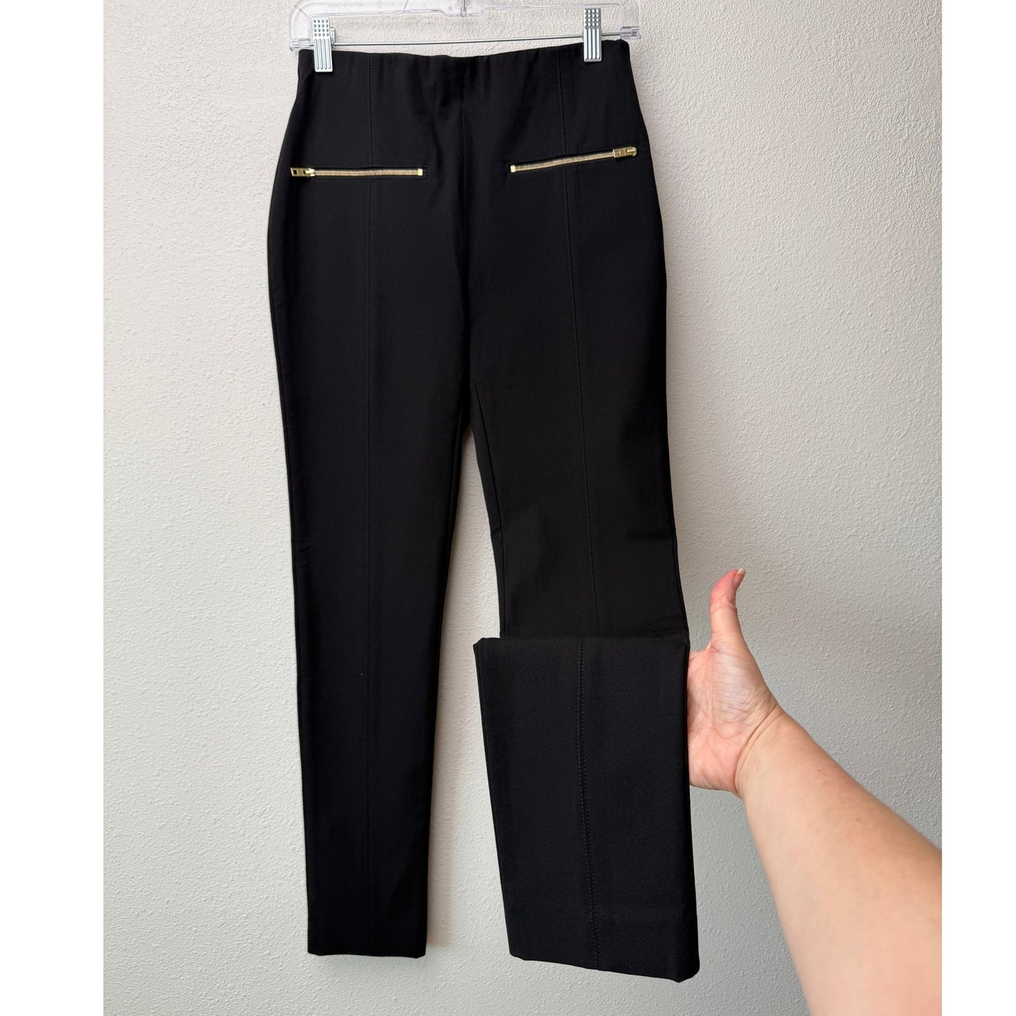 NWT Rag & Bone Annie Black Cropped Ponte Pants Gold Zip