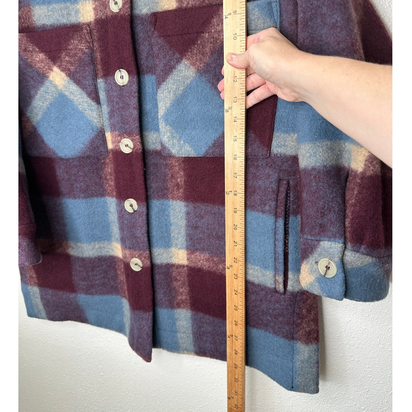 IRO Backpaip Mixed Blue & Burgundy Plaid Long Sleeve Wool Blend Coat L