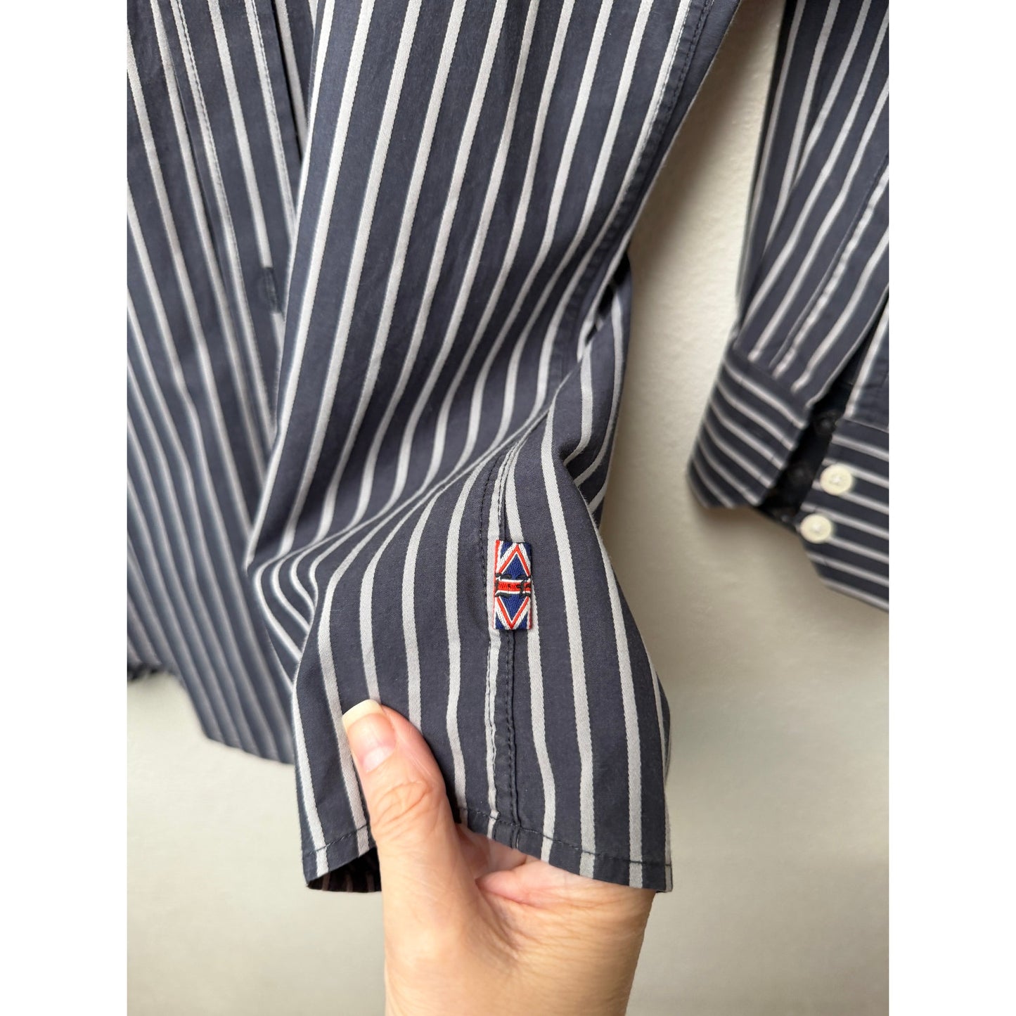 English Laundry Stripe Button Front Long Sleeve Shirt L Gray
