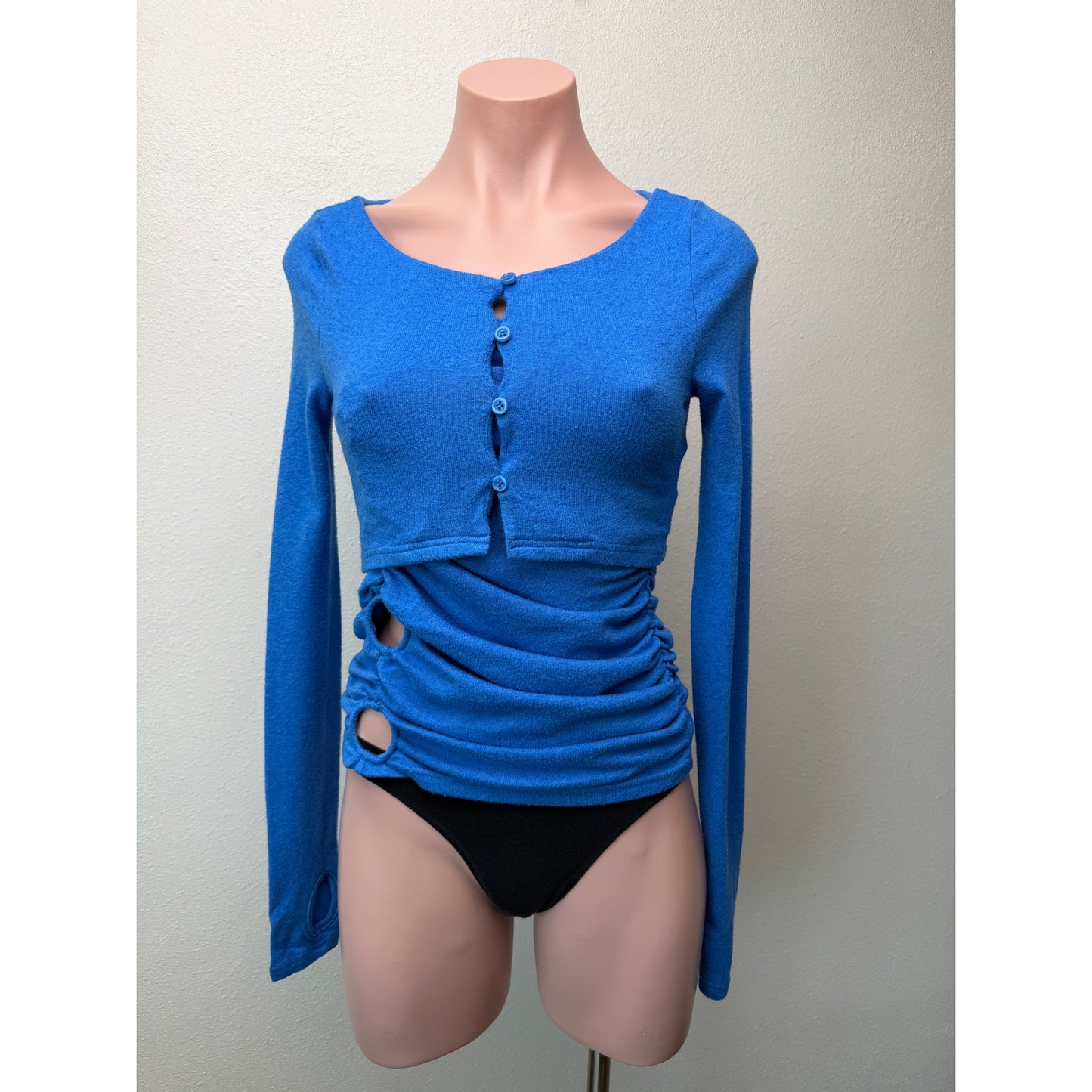 by.DYLN Cobalt Blue Tube Top Ruched Cutout Tube Top Crop Cardigan XS