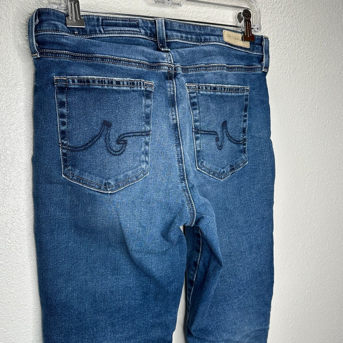 AG Medium Dark Wash The Prima Ankle Cigarette Leg Raw Hem Jeans 30