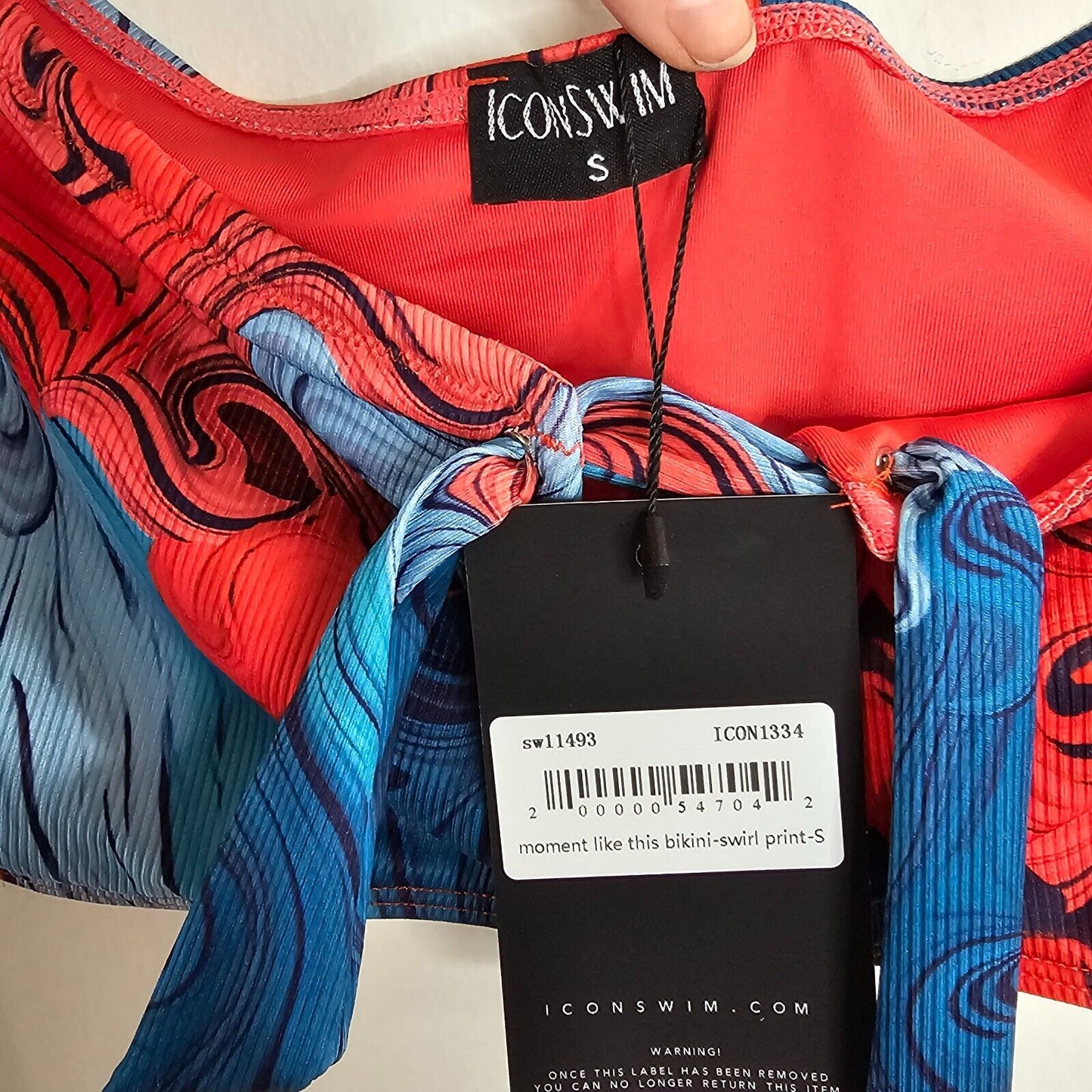 NWT Icon Swim Blue & Red Moment Like This Bikini Swirl Print Long Sleeve Top S
