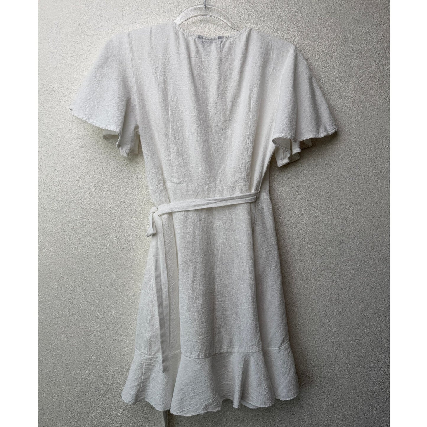 SHEIN White Cotton Wrap Mini Dress Short Sleeve Ruffle Hem Women's S
