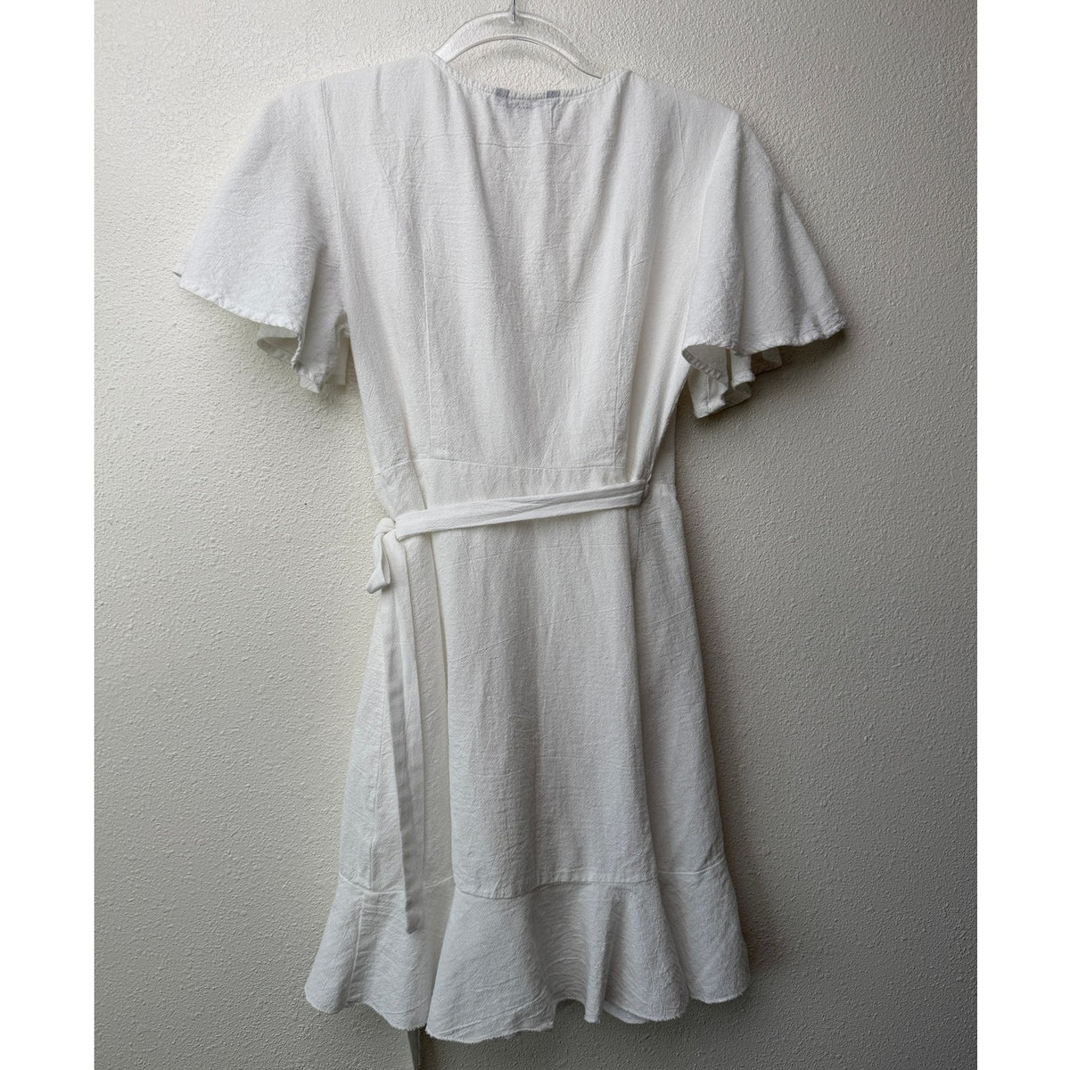 SHEIN White Cotton Wrap Mini Dress Short Sleeve Ruffle Hem Women's S