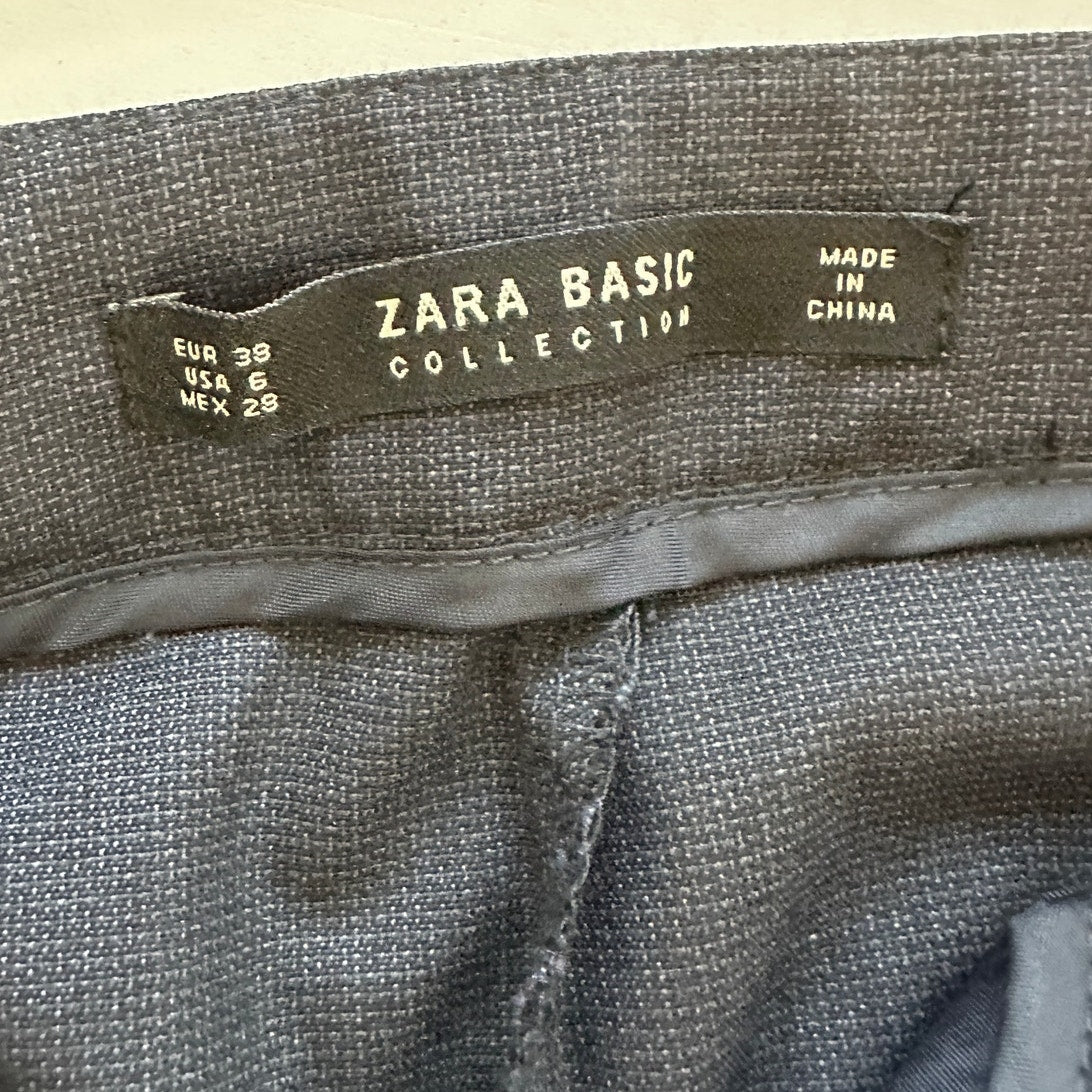 Zara Navy Blue Micro Tweed Straight Leg Cuffed Trouser Pant 6