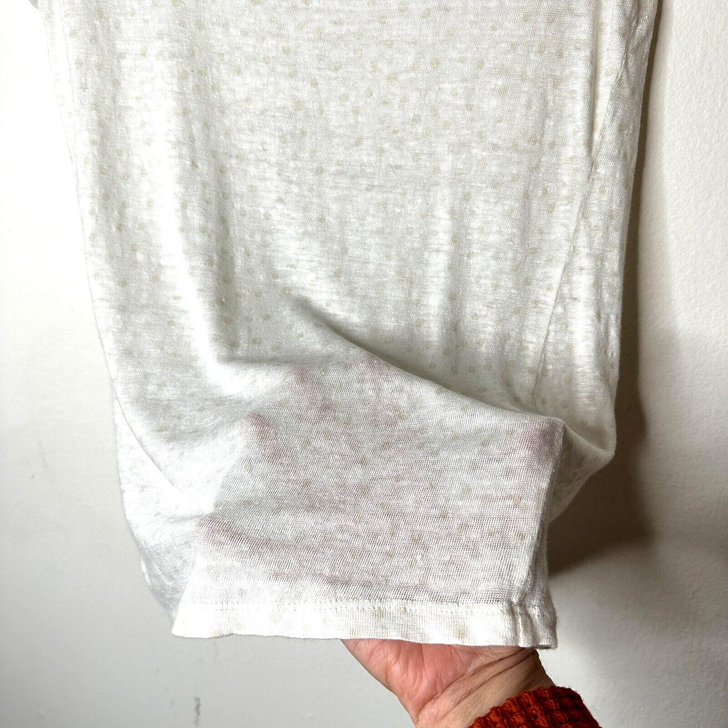Loft Cream 100% Linen Light Short Sleeve Polka Dot Scoop Neck Shirt Tee XS