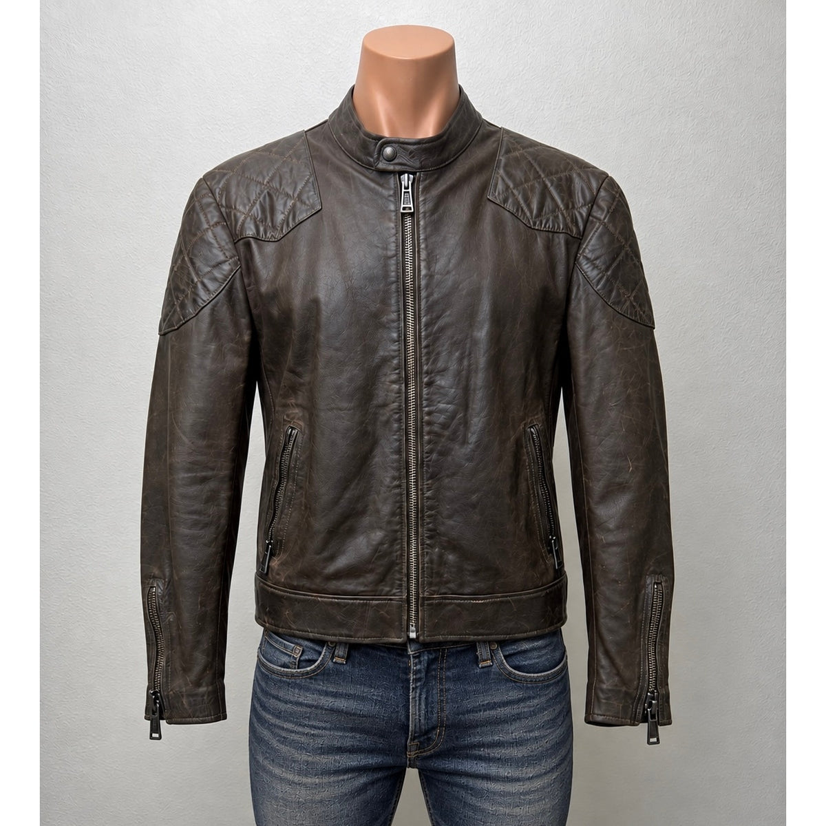 Belstaff Legacy Outlaw Brown Leather Cafe Racer Motorcycle Jacket Men's US 40
