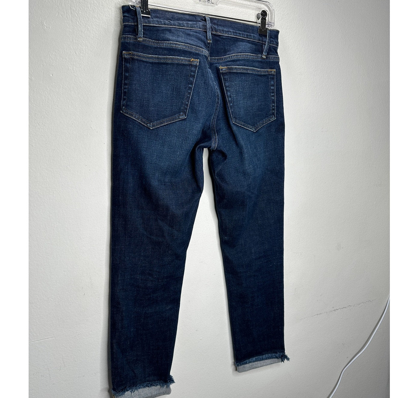 Frame Le Boy Dark Wash Pondview Raw Hem Denim Jeans 27