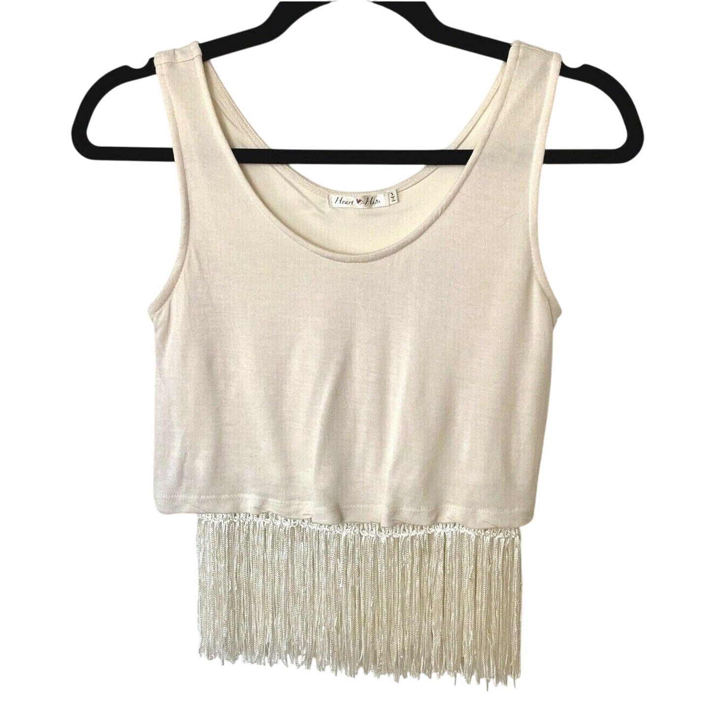 Heart & Hips Sleeveless Soft Cream Scoop Neck Braided Fringe Crop Top Tank S