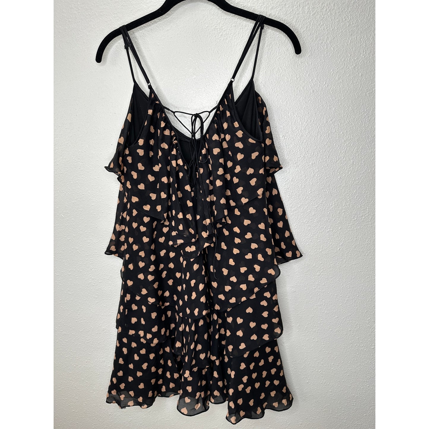 Carina Duek Black Peach Polka Dot Heart Vneck Tiered Ruffle Mini 40 / S