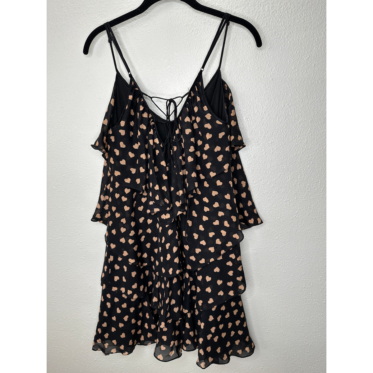 Carina Duek Black Peach Polka Dot Heart Vneck Tiered Ruffle Mini 40 / S