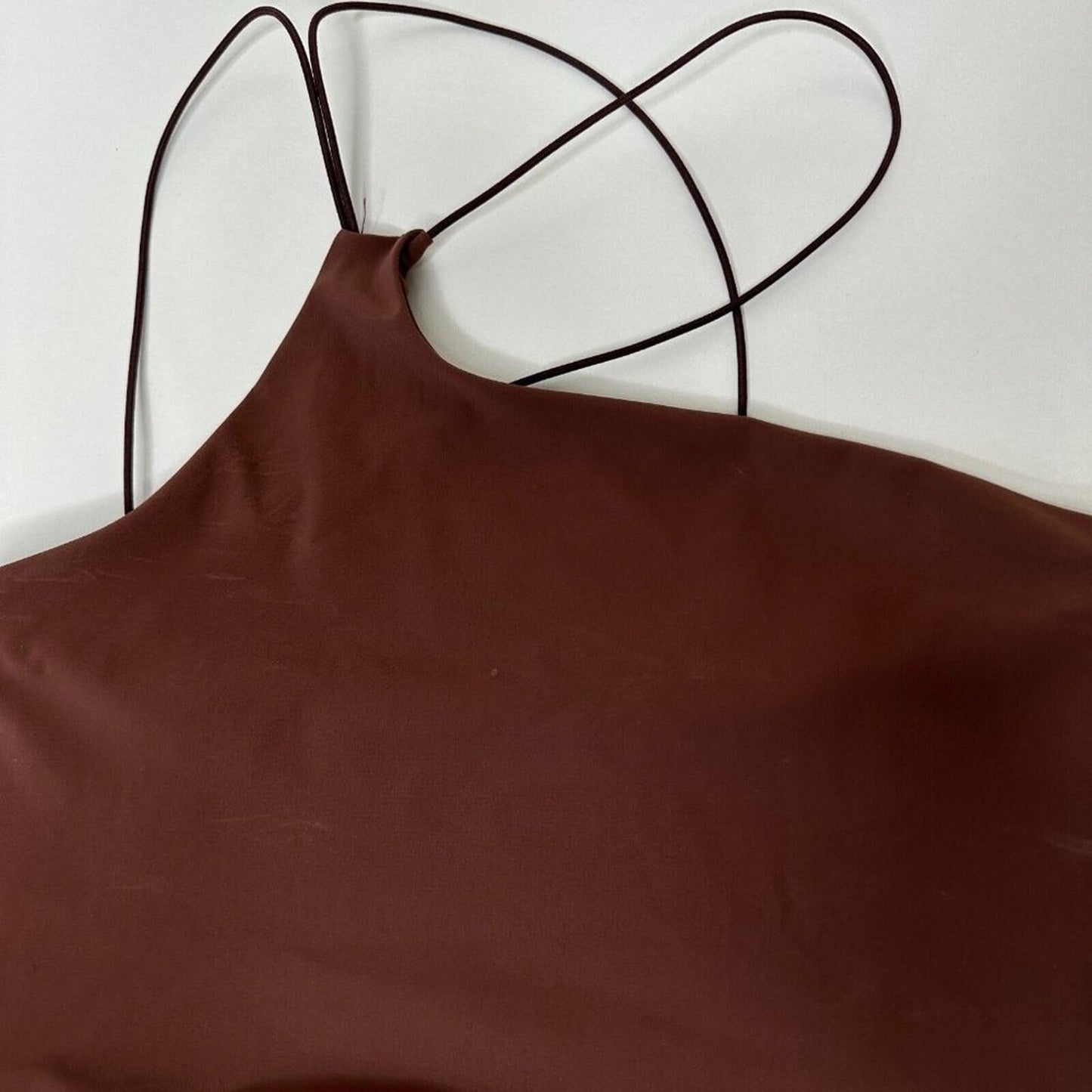 Alix NYC Chocolate Brown Avon Asymmetrical One Shoulder Thin Strap Crop Top S