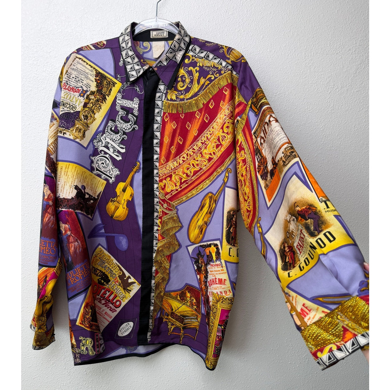 Gianni Versace Men's XL Purple Teatro Silk Shirt